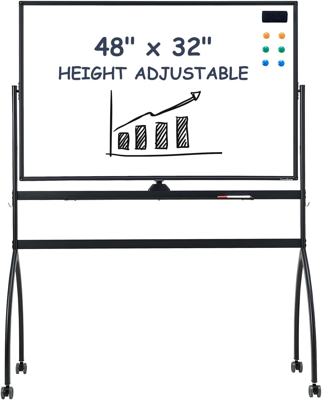 TANKEE White Board Height Adjustable - 48 x 32 Mobile Whiteboard on Wheels, Large Magnetic Double-Sided Rolling Dry Erase Board with Stand, Standing Whiteboard for Office School Home Classroom
