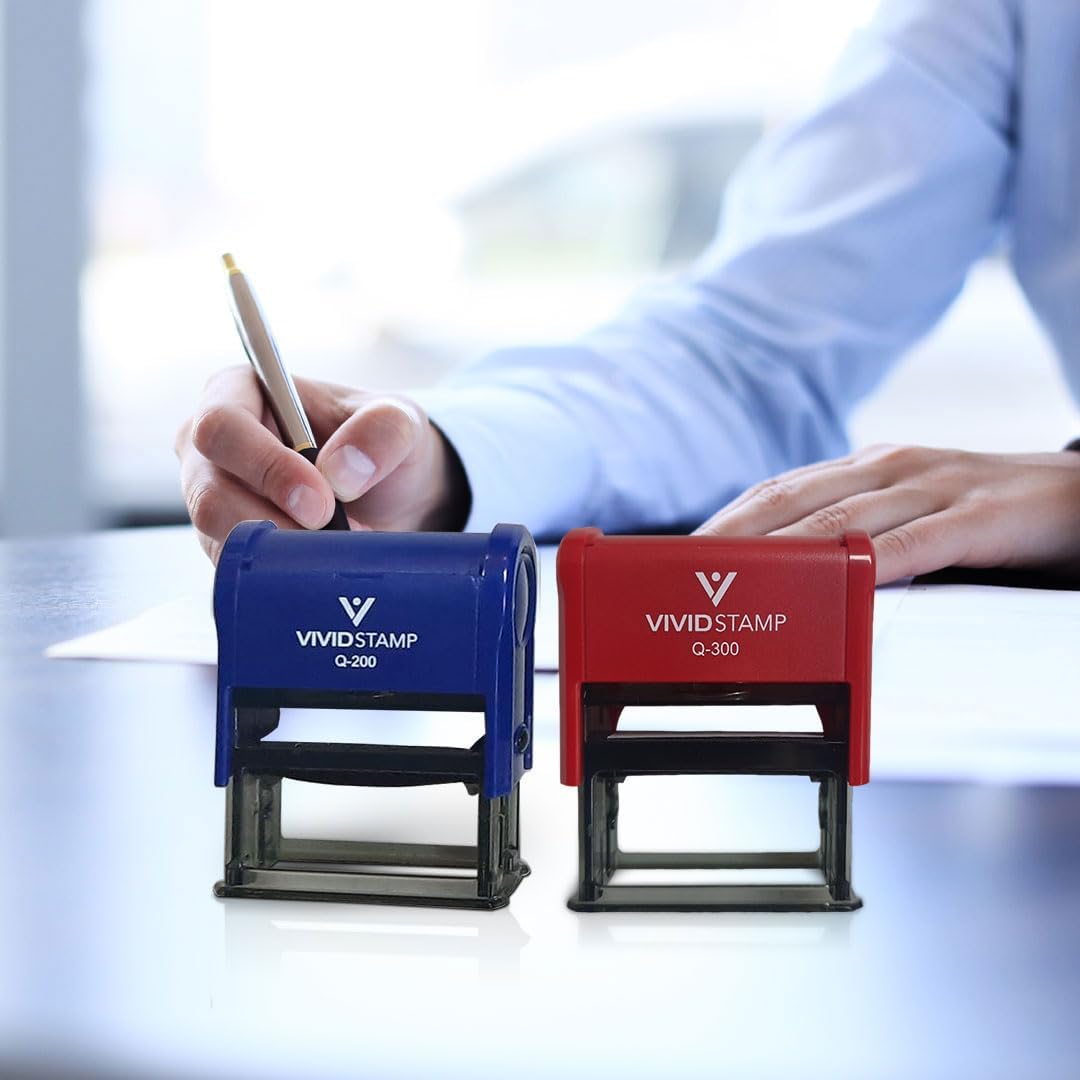 Vivid Stamp Pending Inspection Business Self-Inking Rubber Stamps (Blue Ink) - Q-400 (2 Pack)