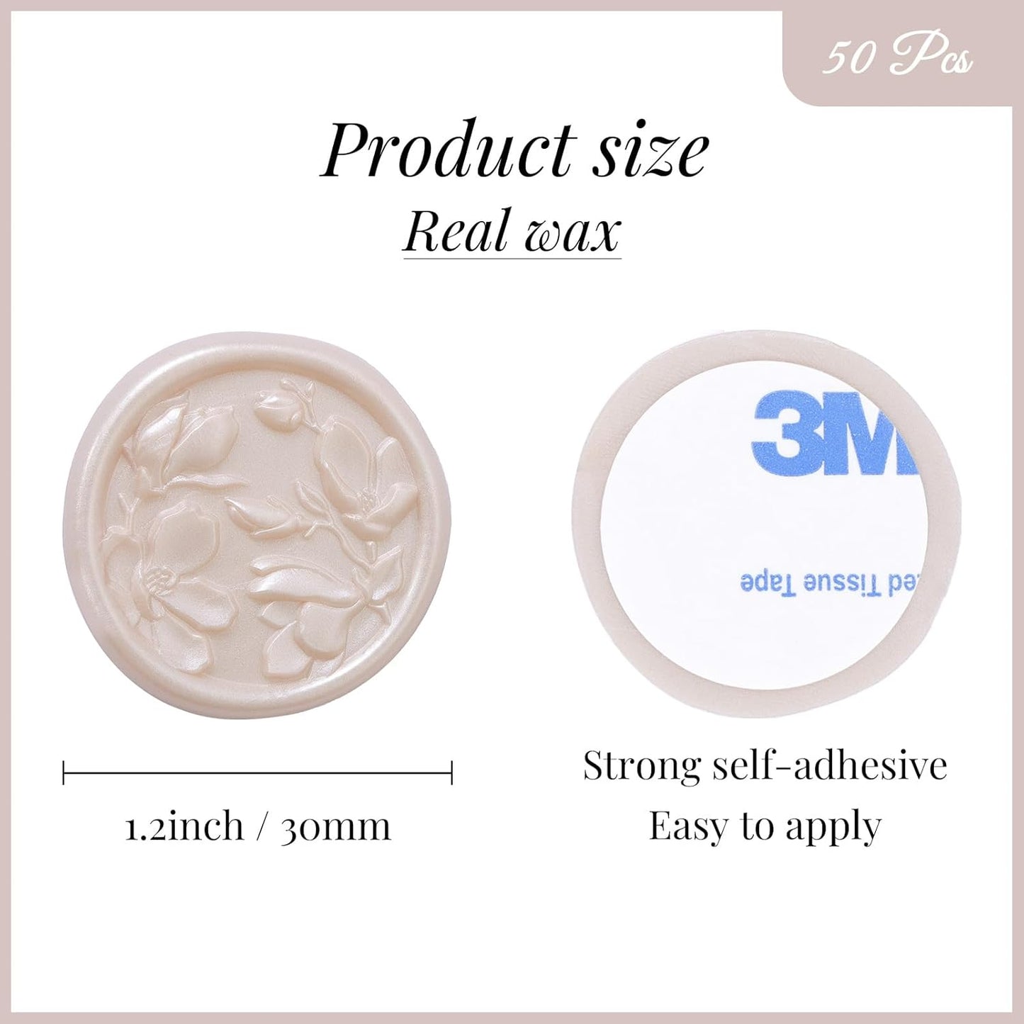 UNIQOOO Wax Seal Stickers - 3D Magnolia Wedding Invitation Envelope Botanical Seal Sticker, 50 Pcs Self- Adhesive Champagne Stickers, Perfect for Invitation, Christmas, Gift Wrapping, Party