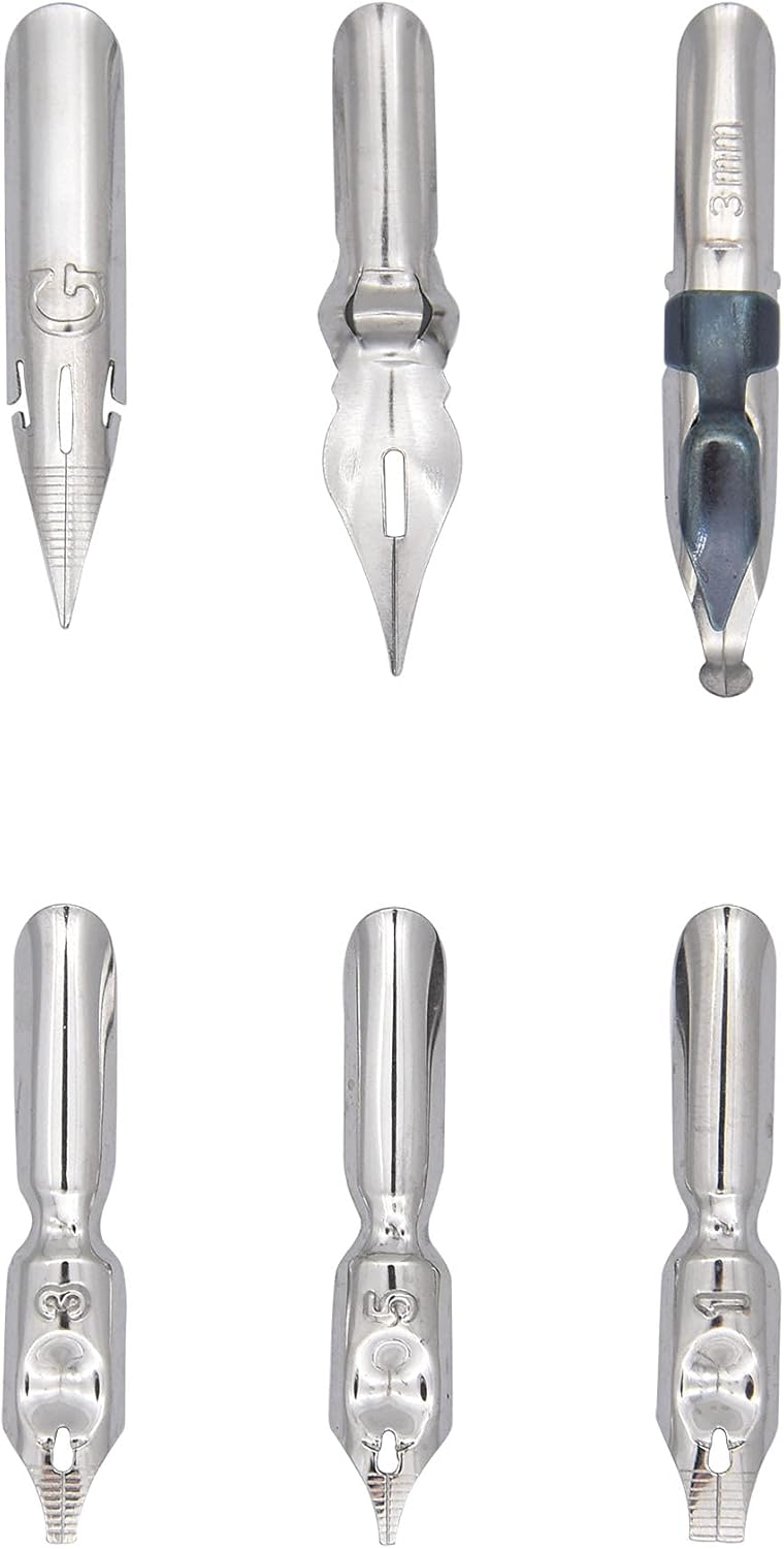 Gullor Wooden Dip Pen Calligraphy Set with Black Ink & 6 Nibs for Beginners, Kids, Writing, Signatures and Drawing, Blue