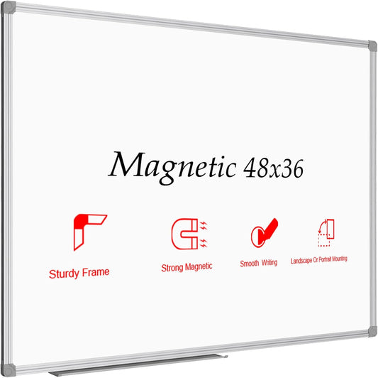 JILoffice Magnetic Dry Erase Board/Whiteboard, White Board 48 x 36 Inch, Silver Aluminum Frame Wall Mounted Board for Office Home and School