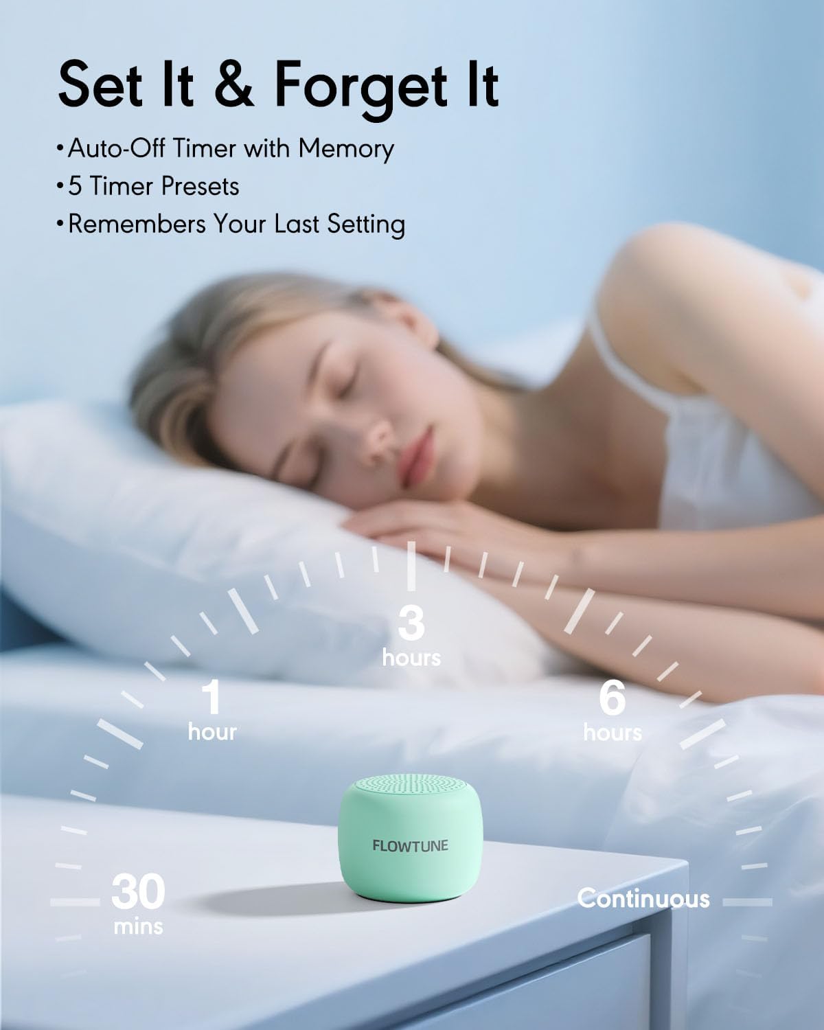Sound Machine Flowtune White Noise Machine for Baby Adults, Mini Portable Sound Machine for Travel, 6H Timer, 18 Soothing Sleep Sounds Gift (Mint Green)