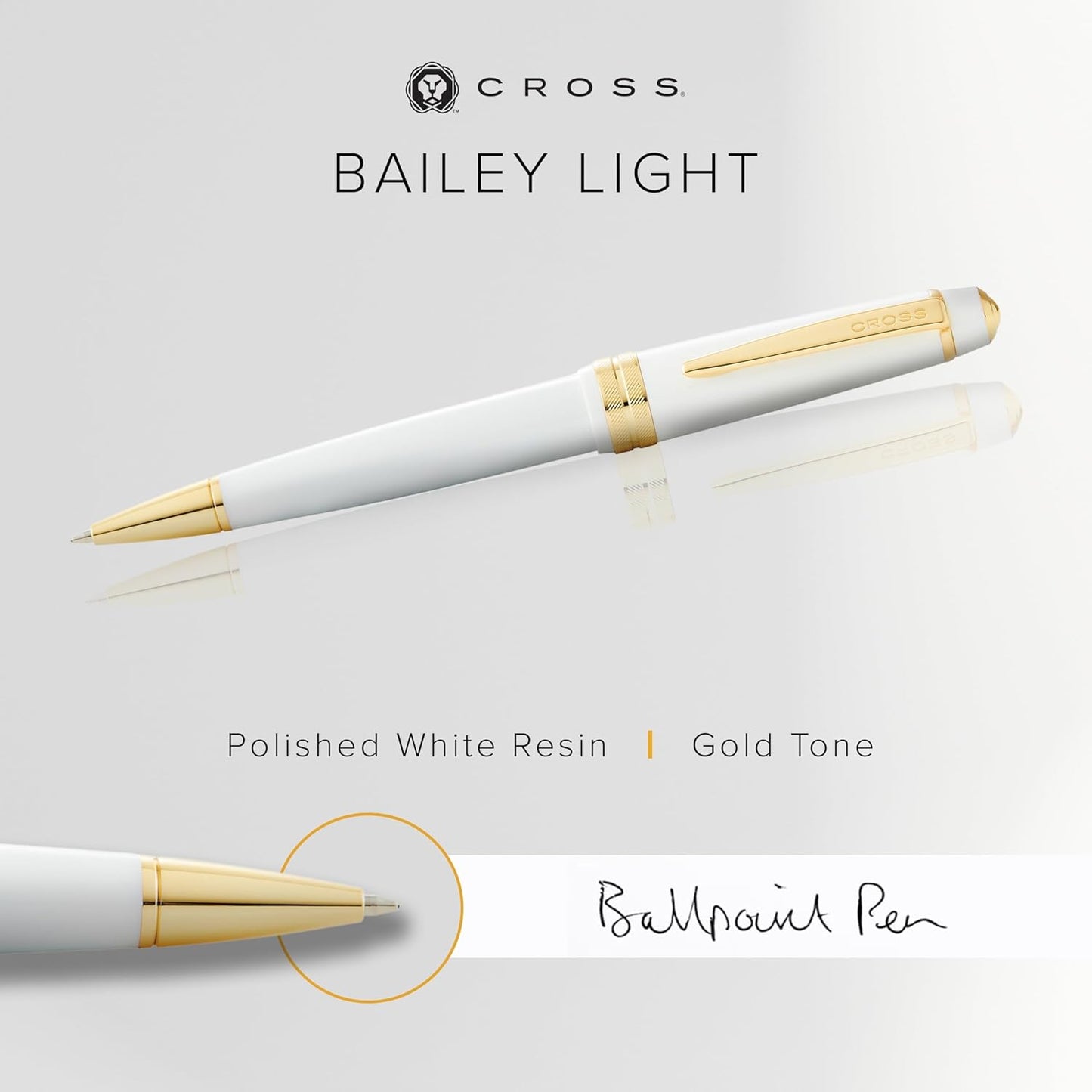 Cross Bailey Light Refillable Ballpoint Pen Presented in a Everyday Gift Box - Medium Point, Black Ink, Polished White