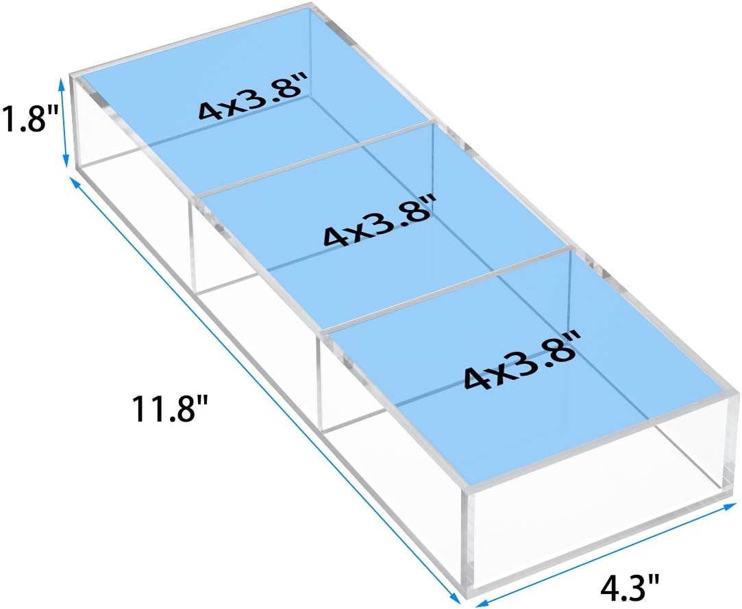 HIIMIEI 3 Section Clear Acrylic Drawer Organizer Tray, Office & Makeup Drawer Organizer (11.8x4.3 inch)