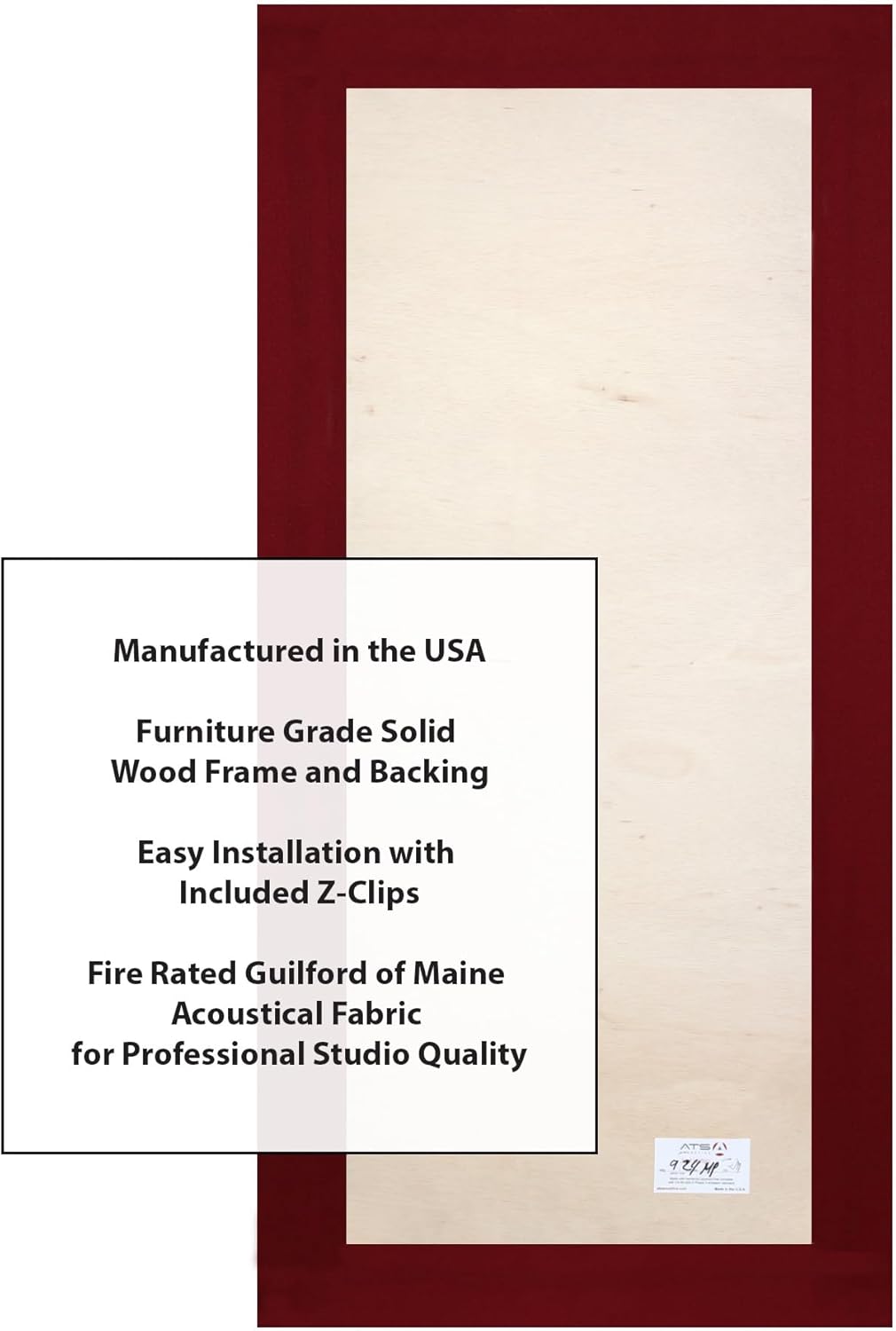ATS Acoustics Sound Absorbing Acoustic Panel Fire Rated Professional Studio Quality 24" x 48" x 2" (Claret)
