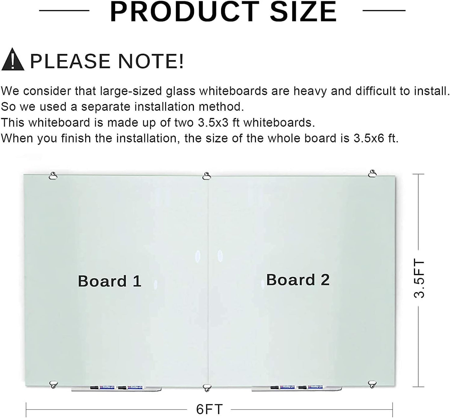2-in-1 Glass White Board 72" x 43" Extra Large Splicing Magnetic Tempered Glass Whiteboard for Wall, ZHIDIAN Morden Glass Dry Erase Board Frameless Bulletin Board for Office, Home, School