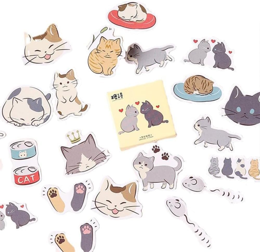45pcs Cute Cat Scrapbook Stickers for Water Bottle, Bullet Journal, DIY Decoration, Planners, Suitcase, Diary, Notebooks, Album, Laptop, Phone Cases, and Art Crafts