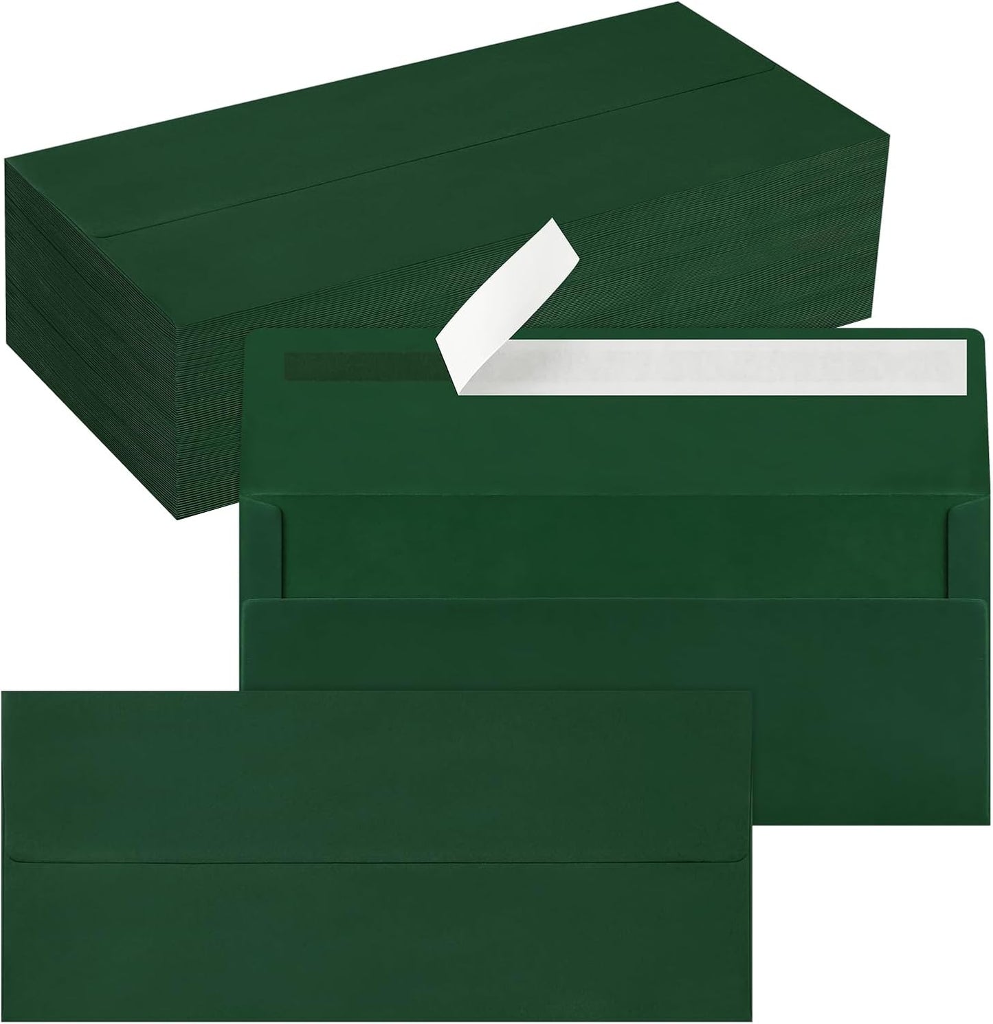 100 Pack #10 Business Envelopes, Self Seal Standard Christmas Dark Green Envelopes for Secure Business & Legal Mailing, Office, Checks, Letter, Invoices, 4 1/8 x 9 1/2 Inches