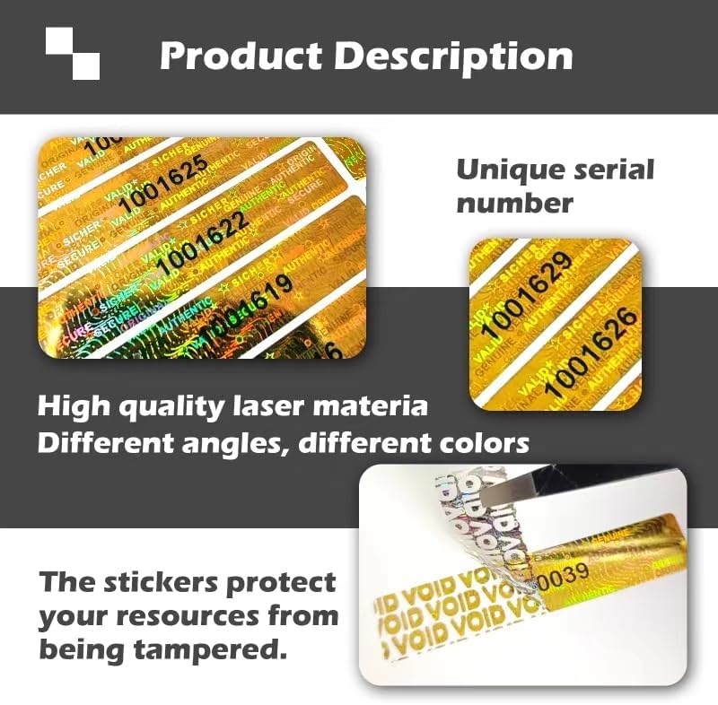 2x0.4inch Hologram Seal Sticker ，Tamper evident Holographic Label，Security Warranty Void Stickers with Serial Number（320pcs，Gold）…