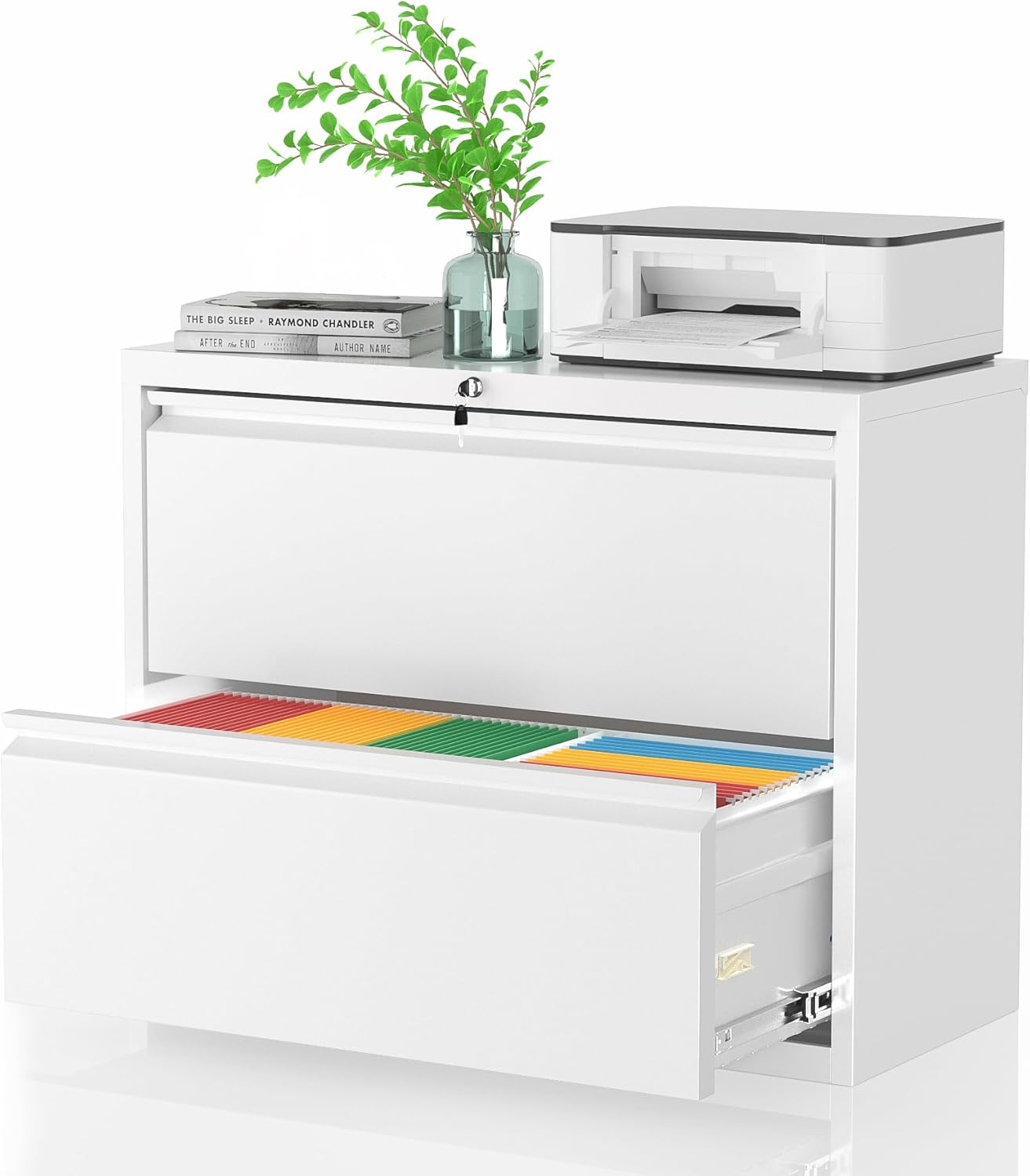 Pataku Lateral File Cabinet, 2 Drawer File Cabinet with Lock, White Filing Cabinets for Home Office, Metal File Cabinet for Hanging Files/Letters/Legal/F4/A4(White)