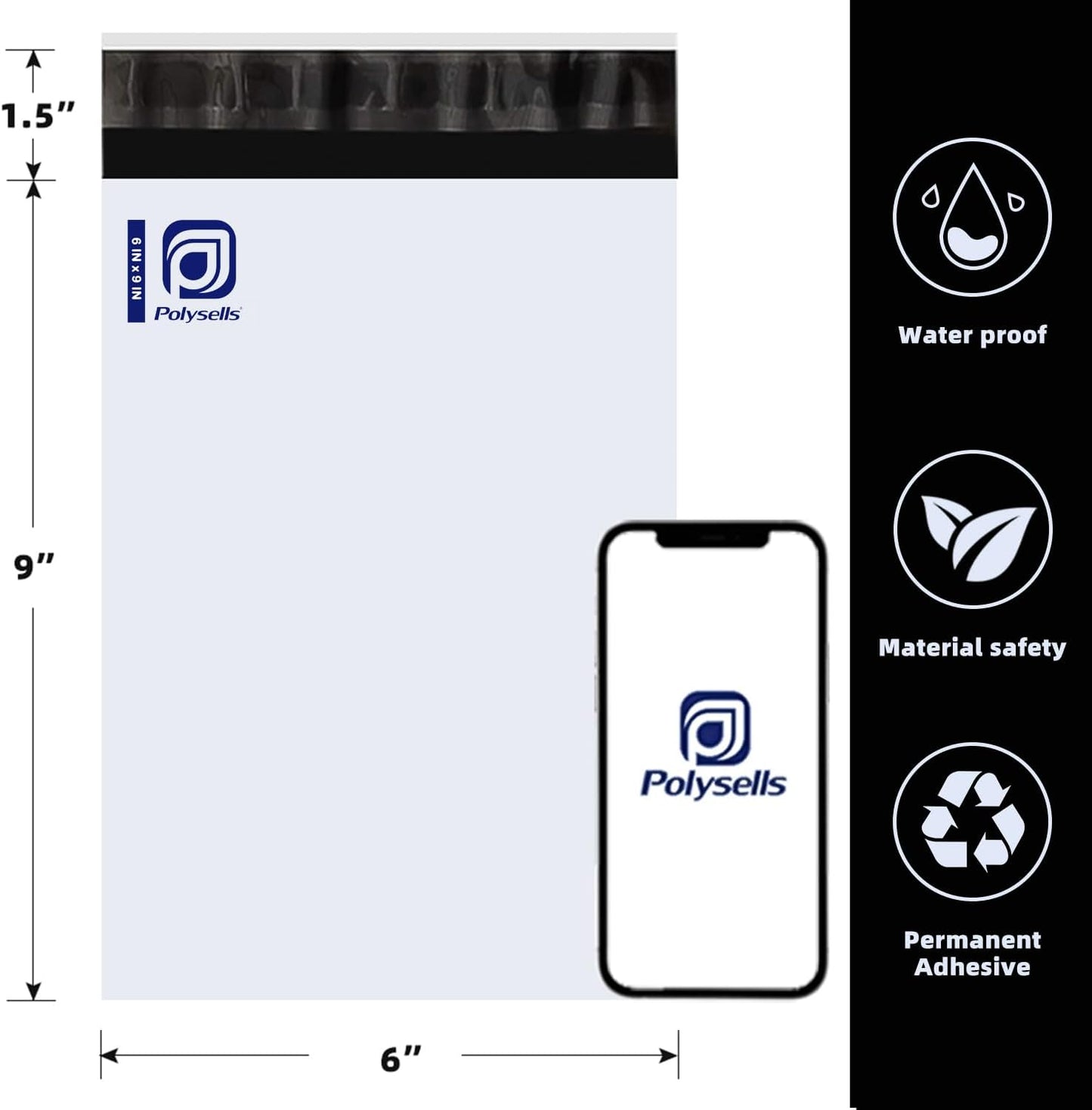 POLYSELLS 1000 6x9 Inch White Pack Poly Mailers Shipping Envelopes, Strong Adhesive Sealing, Waterproof, and Tear-resistant Postal Mailing Bags. Mailer Bags for clothing, books, and accessories