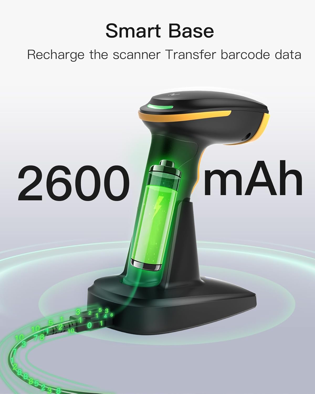 Inateck Bluetooth Barcode Scanner 2D, Wireless 2D QR Code Scanner with 2600 mAh Battery and Smart Charging Base, Handheld Scanner Support AI, APP, SDK, BCST-36