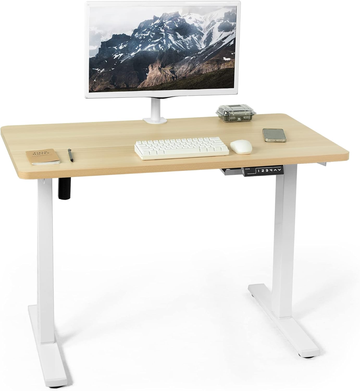 VIVO Electric 43 x 24 in Standing Desk, Memory Height Adjustment, 1B Series, One-Piece Light Wood Top, White Frame, DESK-KIT-1W4C