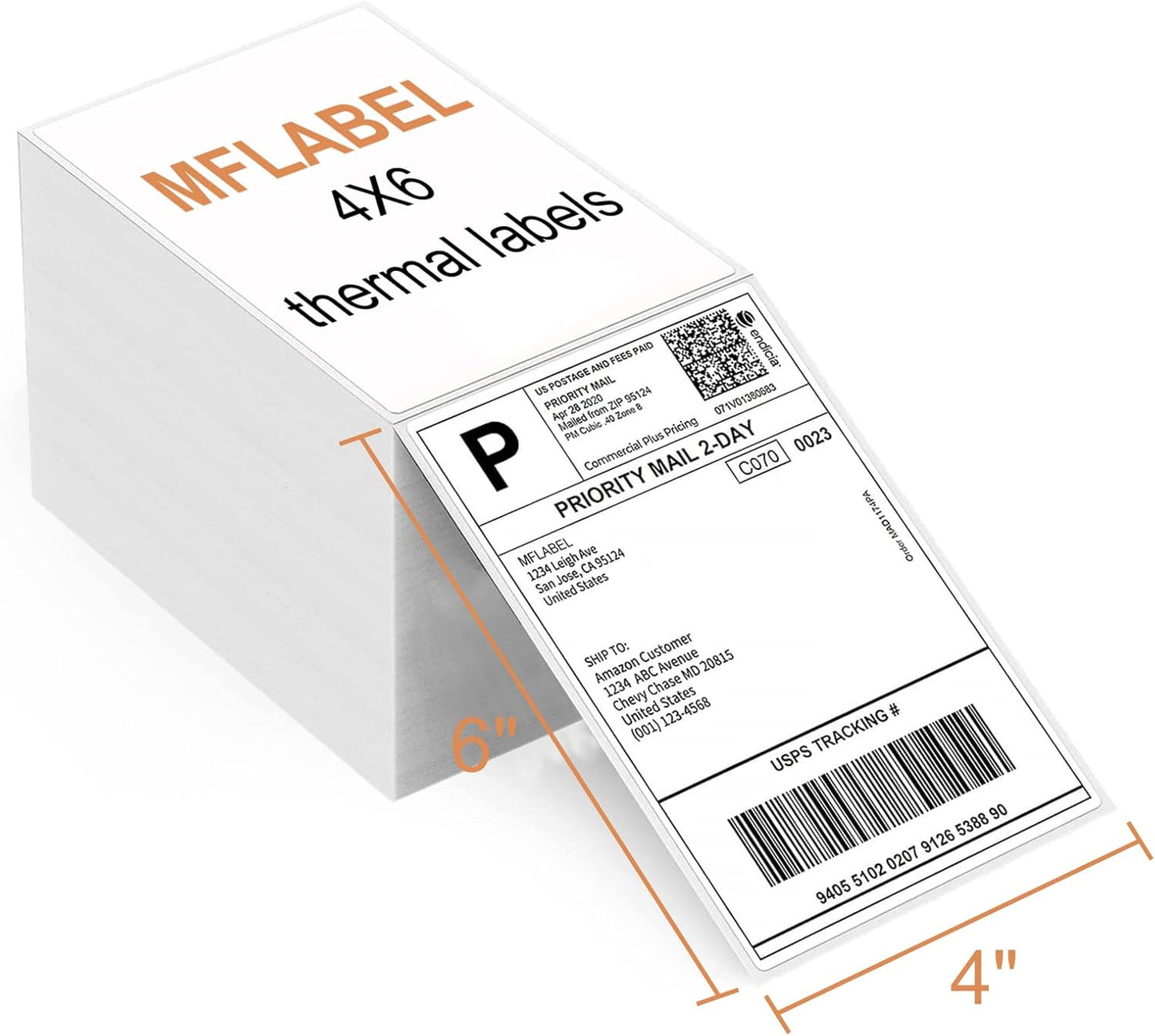 MFLABEL Fanfold 4" x 6" Direct Thermal Shipping Labels (1 Stack, 1000 Labels) – White Perforated Labels for Thermal Printers – Compatible with Zebra, Rollo & More – No Ink Needed, Smudge-Proof