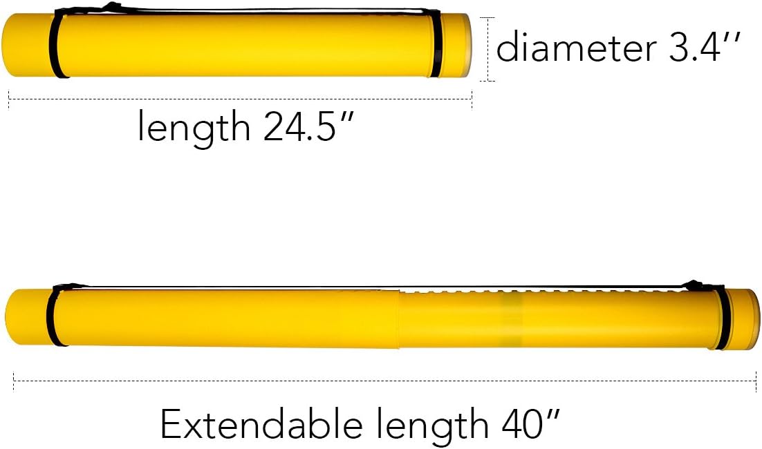 TRANSON Durable Poster Storage Tube with Straps 24"-40" Extendable for Blueprints, Artwork, Maps, Posters Color Yellow