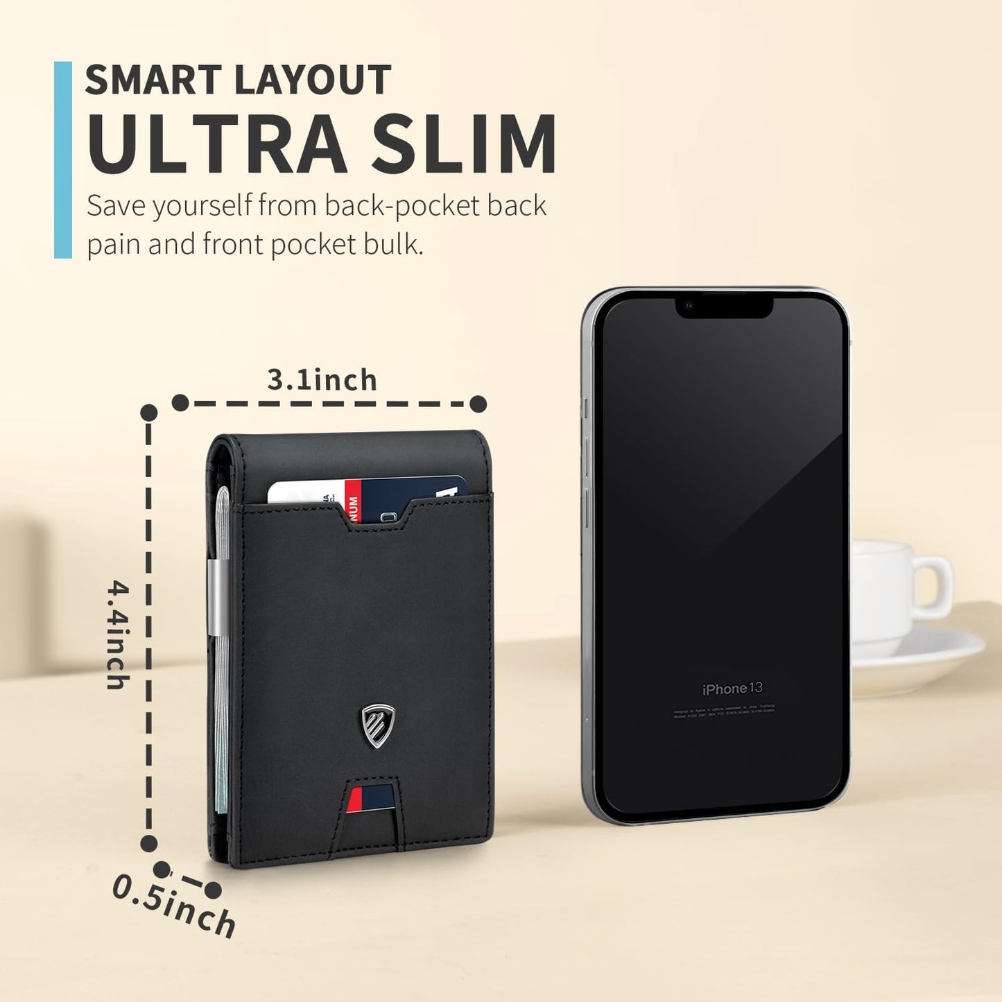 RUNBOX Mens Slim Wallet with Money Clip RFID Blocking Bifold Credit Card Holder for Men with Gift Box