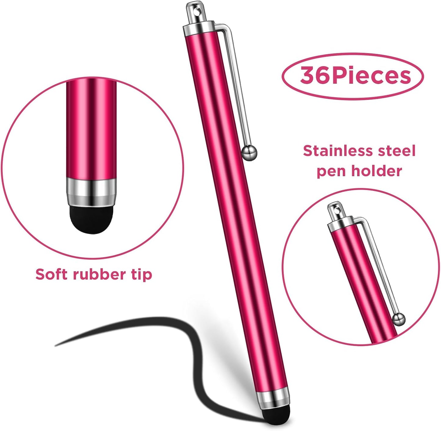Outus 36 Pcs Stylus Pen for Universal Capacitive Touch Screens Devices, Stylus Pen Compatible with Tablet for Classroom Travel Olders Friendly(Rose Red)