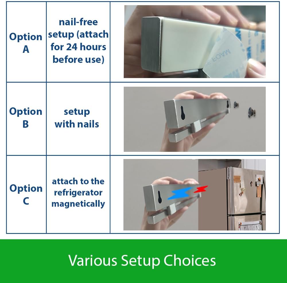 YIIYIIN 12" Premium 304 Stainless Steel Double-Sided Magnetic Knife Holder for Wall or Fridge -with Adhesive Strip, No Drill -6 Hooks Included for Kitchen Utensils