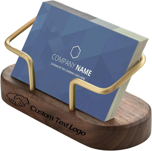 Custom Business Card Holder Desk-Personalized Engraved Wooden Business Card Case Holder, Customized Name Logo Business Card Display Gifts for Men Women (Style2-Black)