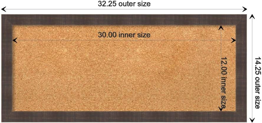 Amanti Art Natural Cork Board for Wall, 14x32 Vision Board with Brown Wood Frame, Medium Corkboard Office Decor for Home Organization, Rustic Farmhouse Corkboard Pinboard to display items for home