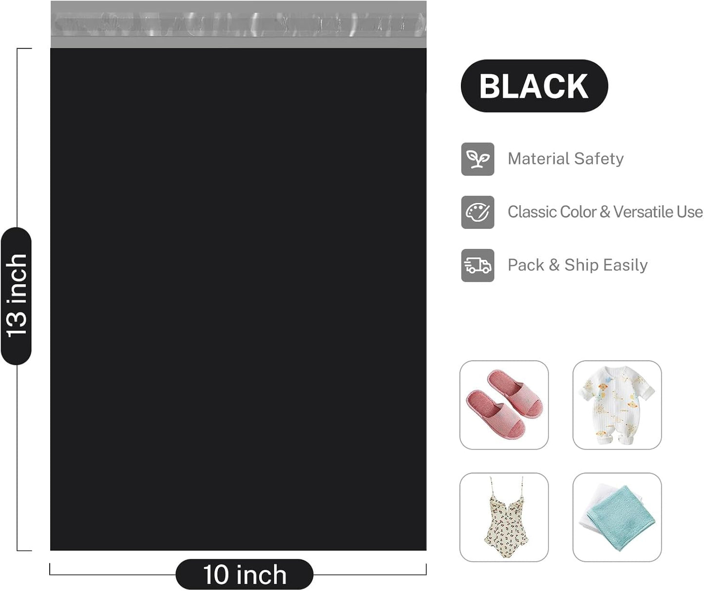 Metronic Poly Mailers 10x13 200 Pcs | Small Shipping Bags for Clothing | Strong Adhensive Seal Seal Mailing Bags for Small Business, Tear-resistant Shipping Envelopes Package Bags in Black