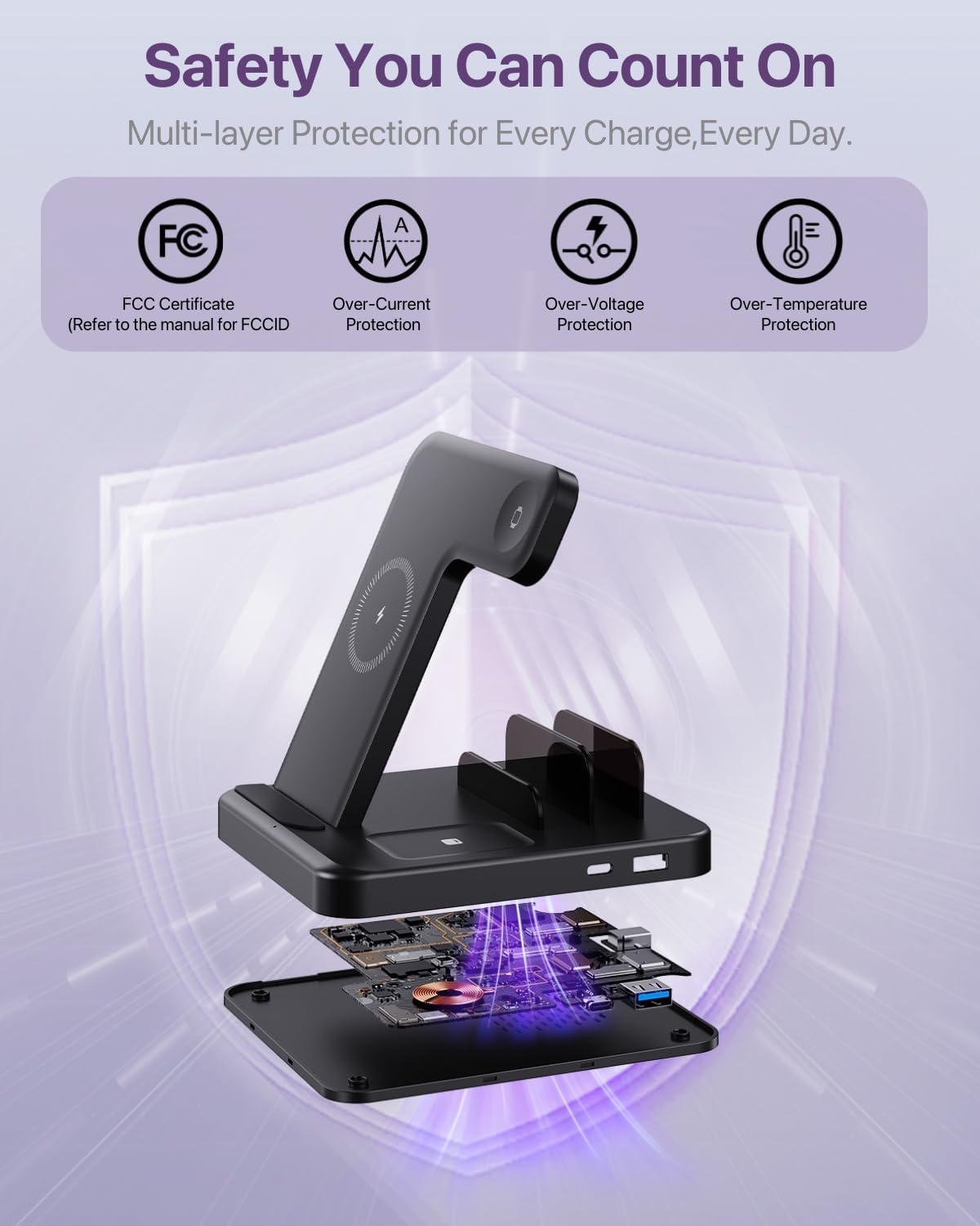 Intoval 5-in-1 Charging Station, for iPhones 17/17 Pro/17 Pro Max and Androids, iPad Pro/Air/Mini, Apple Watch 11/Ultra 3/Ultra 2/Ultra/10/9/SE, Wireless Charging Dock for Multiple Devices (Lavender)