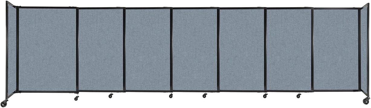 Versare Straightwall Sliding Portable Wall Partition | Freestanding Office Dividers | Locking Wheels | Temporary Room Separator | 15'6'' Wide x 4' Tall Powder Blue Fabric Panels