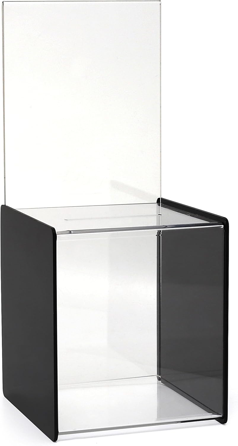 My Charity Boxes - 2 Pack - Mini Ballot Box - Ticket Box - Coin Collector - Tip Container - with 5x7 Sign Frame, for Counter Top Use (Black)