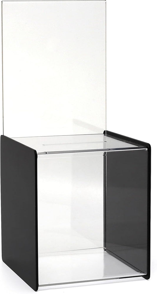 My Charity Boxes - 2 Pack - Mini Ballot Box - Ticket Box - Coin Collector - Tip Container - with 5x7 Sign Frame, for Counter Top Use (Black)