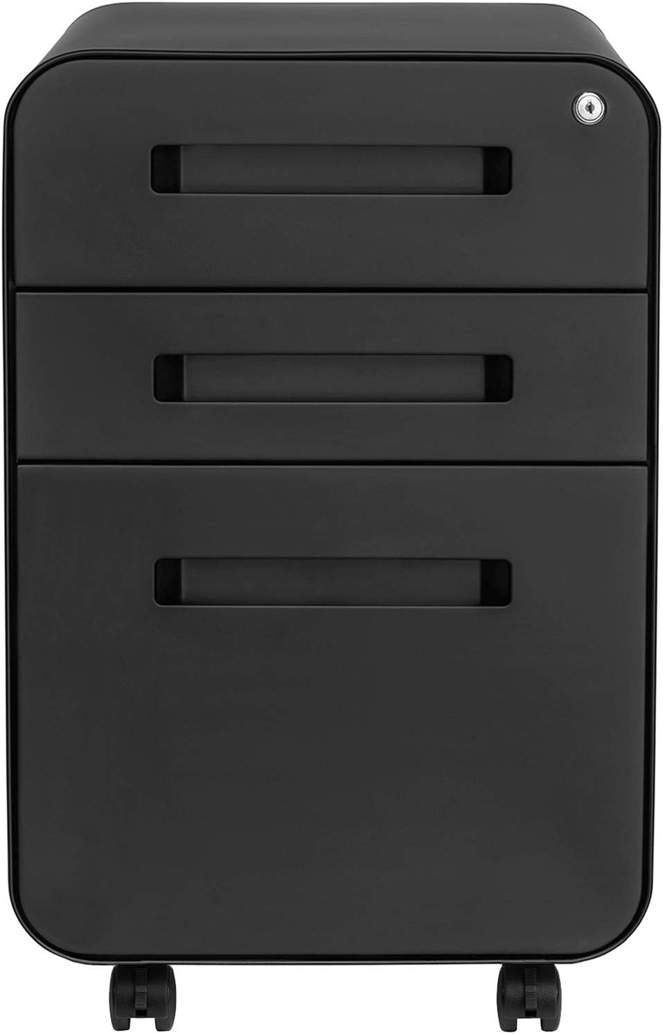 Laura Davidson Furniture Stockpile 3 Drawer File Cabinet with Lock - Under Office Desk Metal Filing Cabinet, Legal/Letter File Folders, Wheels and Stationary Feet, Pre-Assembled, Black