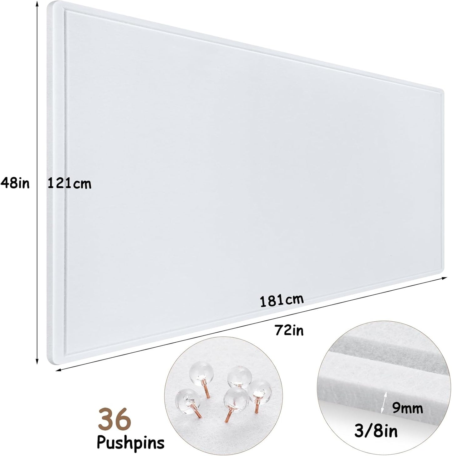 Large Bulletin Board, Foldable 72x48 Inches Cork Board Alternative, Large Felt Board Decorative Pin Board for Wall, Foldable Photo Board Self-Adhesive Vision Board with 36 Pushpins White
