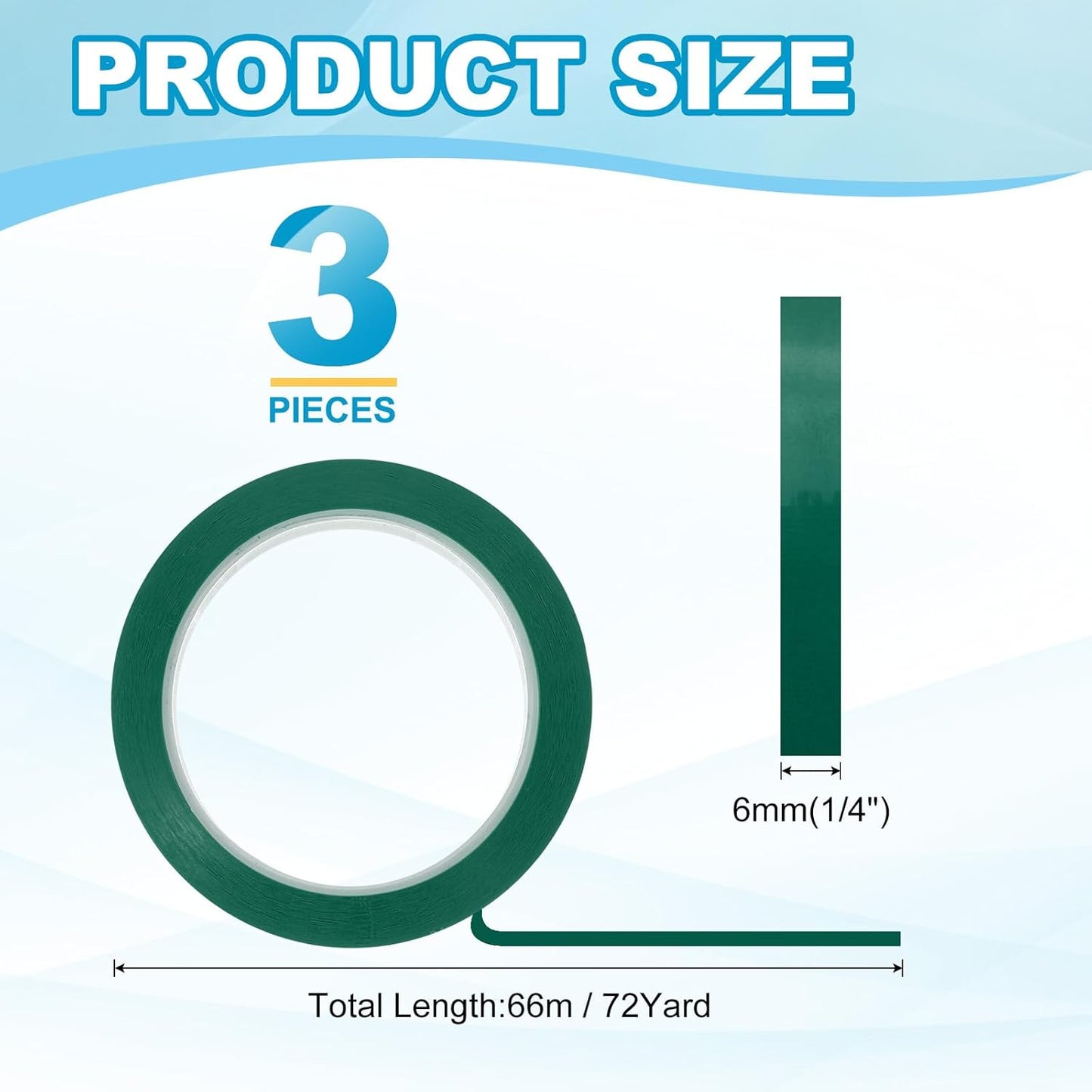 MECCANIXITY Whiteboard Tape 1/4" x 72 Yard Pinstripe Graphic Chart Line Grid Marking Tapes for Classroom Office Dry Erase Board Art, Green, Pack of 3