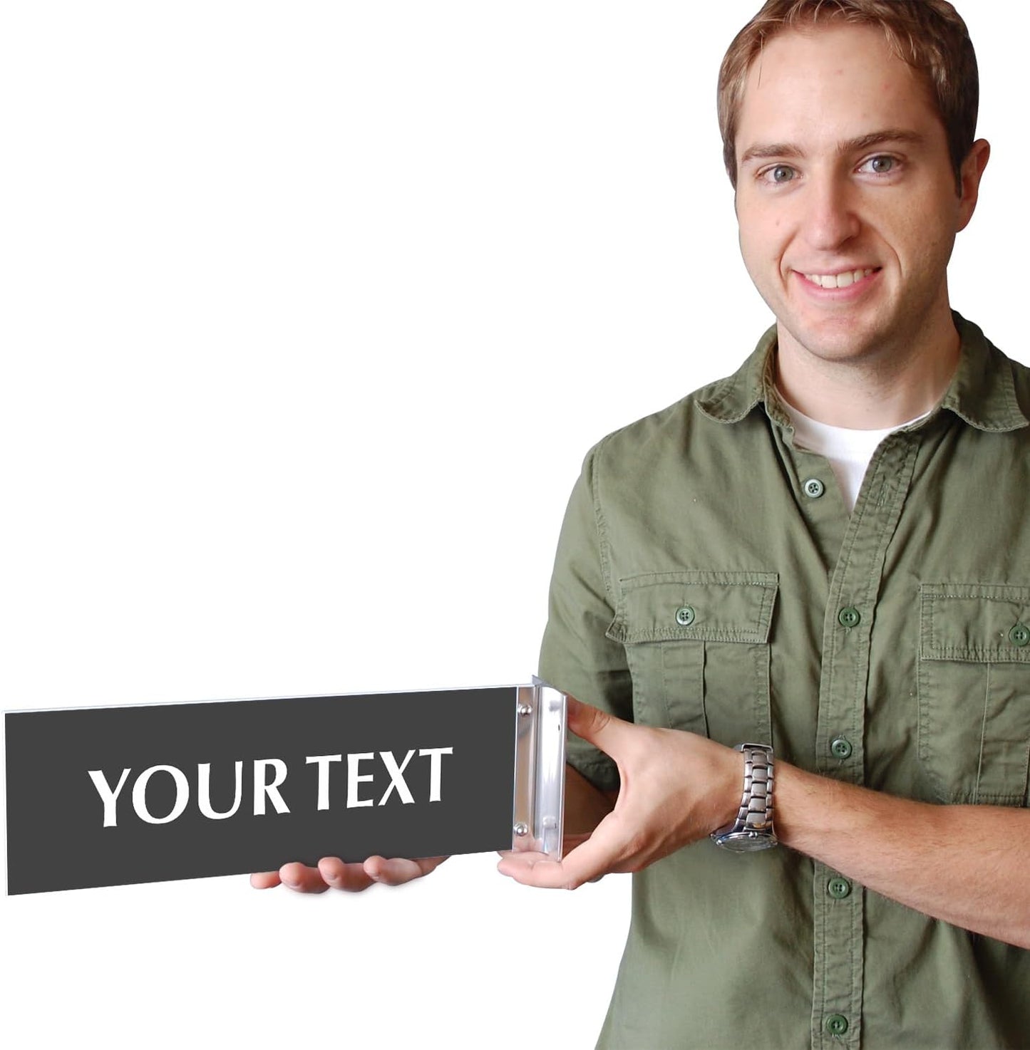 SmartSign Custom Projecting Hallway Sign with Bracket - 3"x10" Double-Sided Corridor Wall Mount, Laser Engraved Acrylic Sign for Office Door, 16 Color Options with 3" Silver Brackets, Made in USA