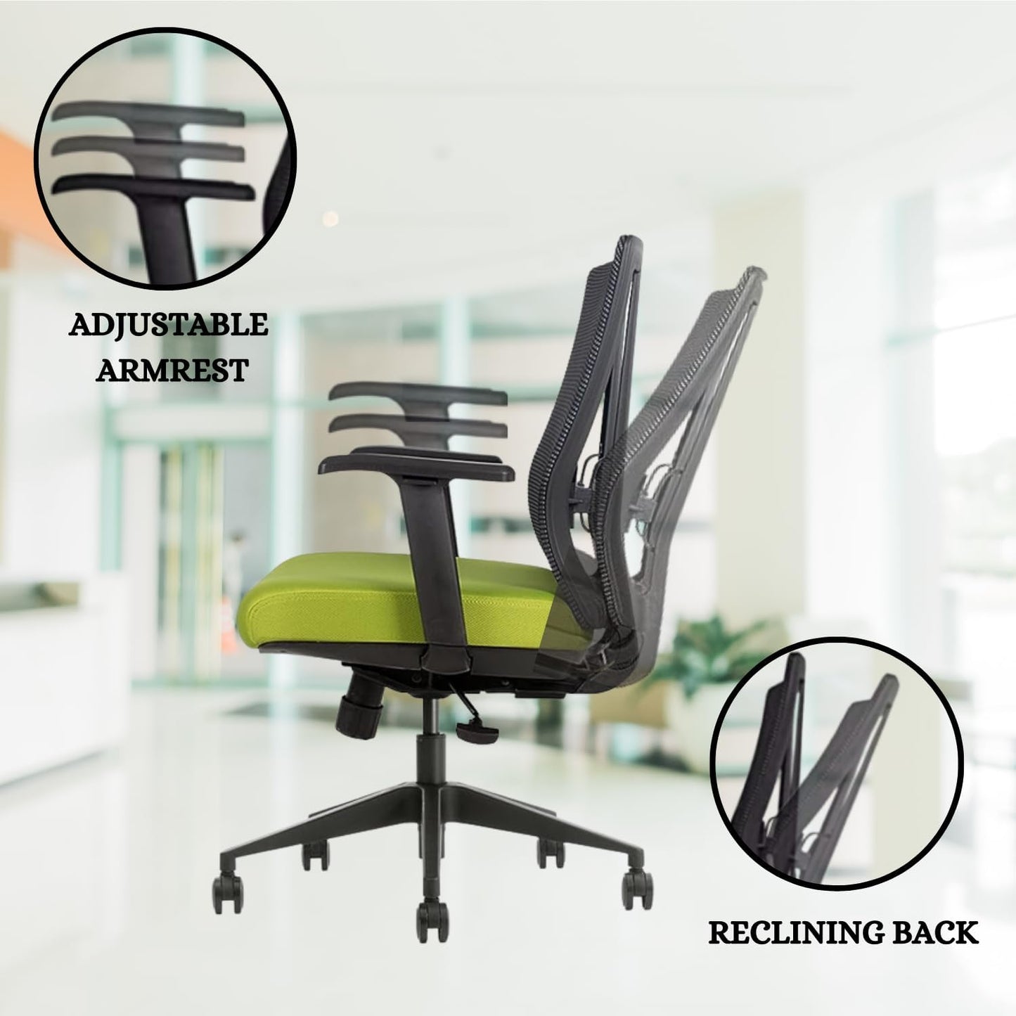 Ergonomic Office Chair - Breathable MESH - Back Adjustable Lumbar Support with 3-D ARMRESTS TILT Function and 360-DEGREE Swivel Wheels Comfortable Wide SEAT - Home Office Chair (Green) Pack of 2
