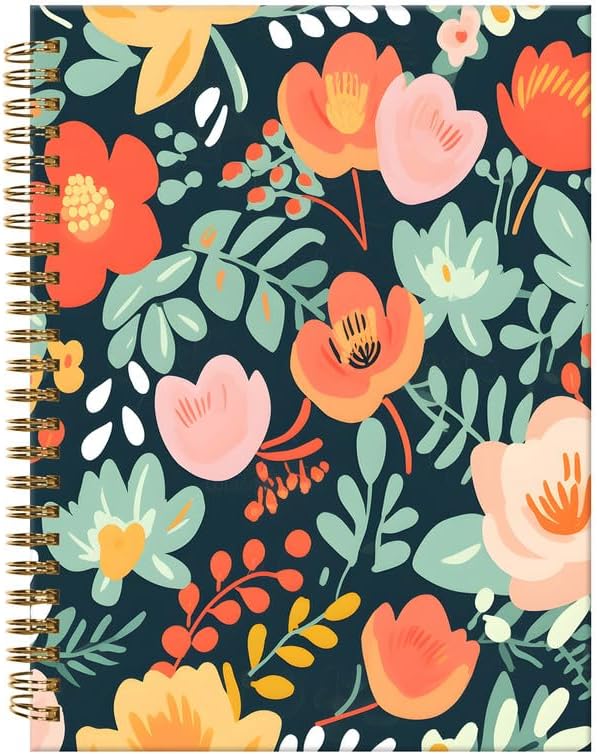 Spiral Journal Notebook,A5 Hardcover Lined Journals for Women Girl 6 x 8.3 in,120 Pages Thick Paper,Cute College Ruled Writing Notebook for Gifts Office Work School(Colorful Spring Floral)