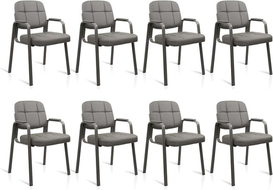 CLATINA Waiting Room Guest Chair with Bonded Leather Padded Arm Rest for Office Reception and Conference Desk(Grey 8 Pack)