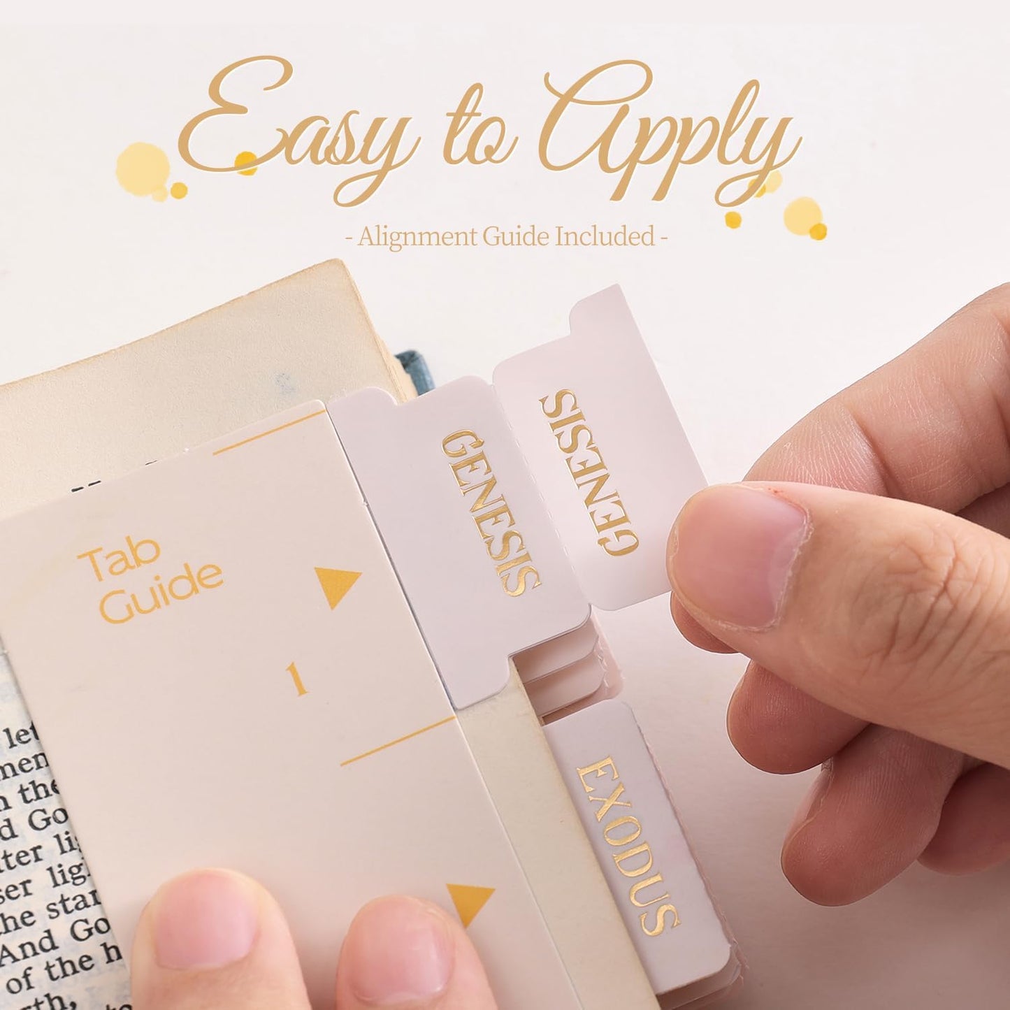 Laminated Bible Tabs, Gold Foil Embossed Lettering Bible Chapter Index Tabs for Women Men, Reposition Large Print Sticky Labels, Easy to Read and Apply, 105Chapters Labels for Easy Navigation (Creamy)