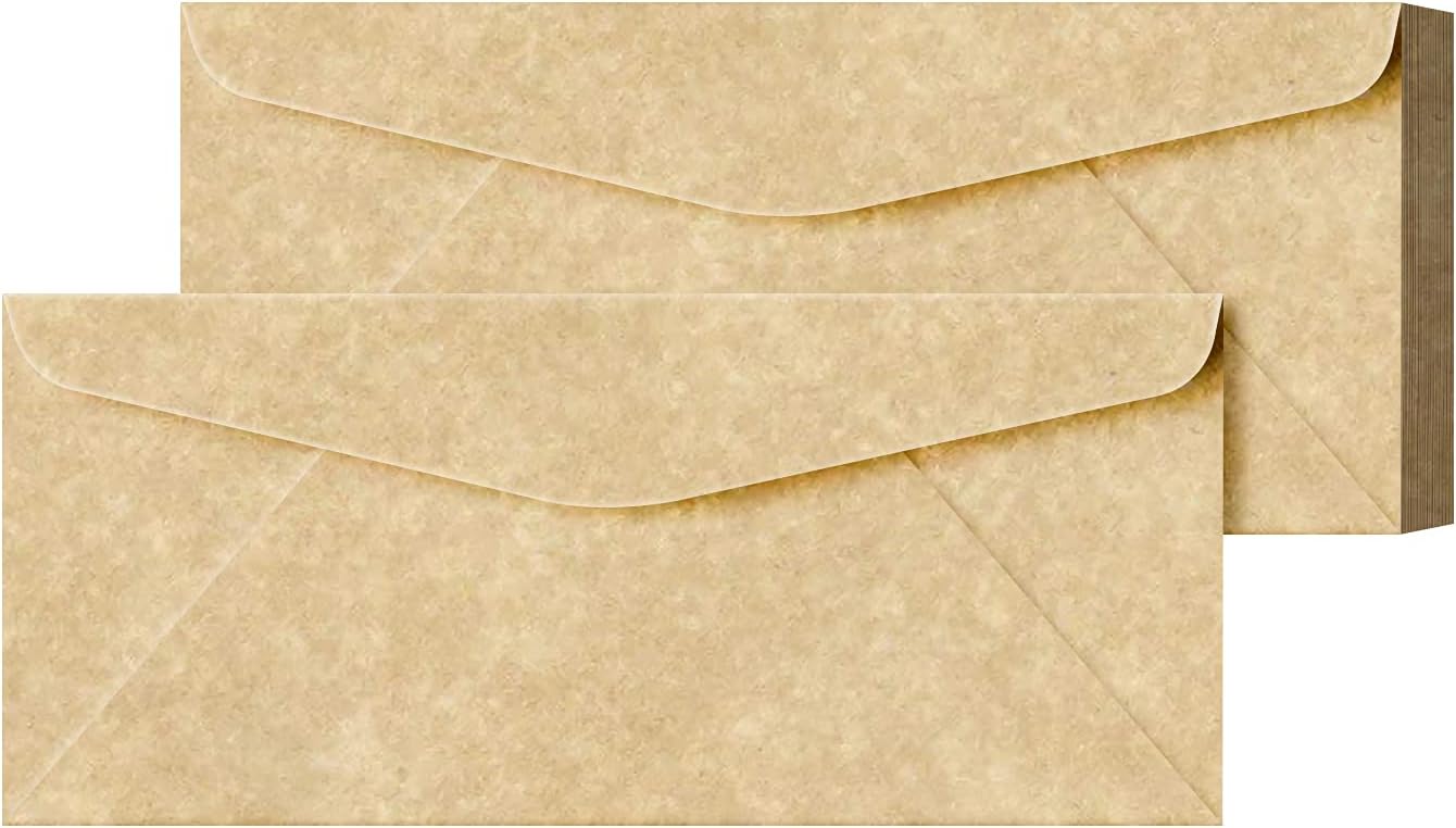 Elegant Aged Parchment #10 Business Envelopes – Great for Invitations, Greetings, Holiday, Office, Invoices, Letters, Mailings | 4 1/8 x 9 1/2 Inches | 50 Per Pack