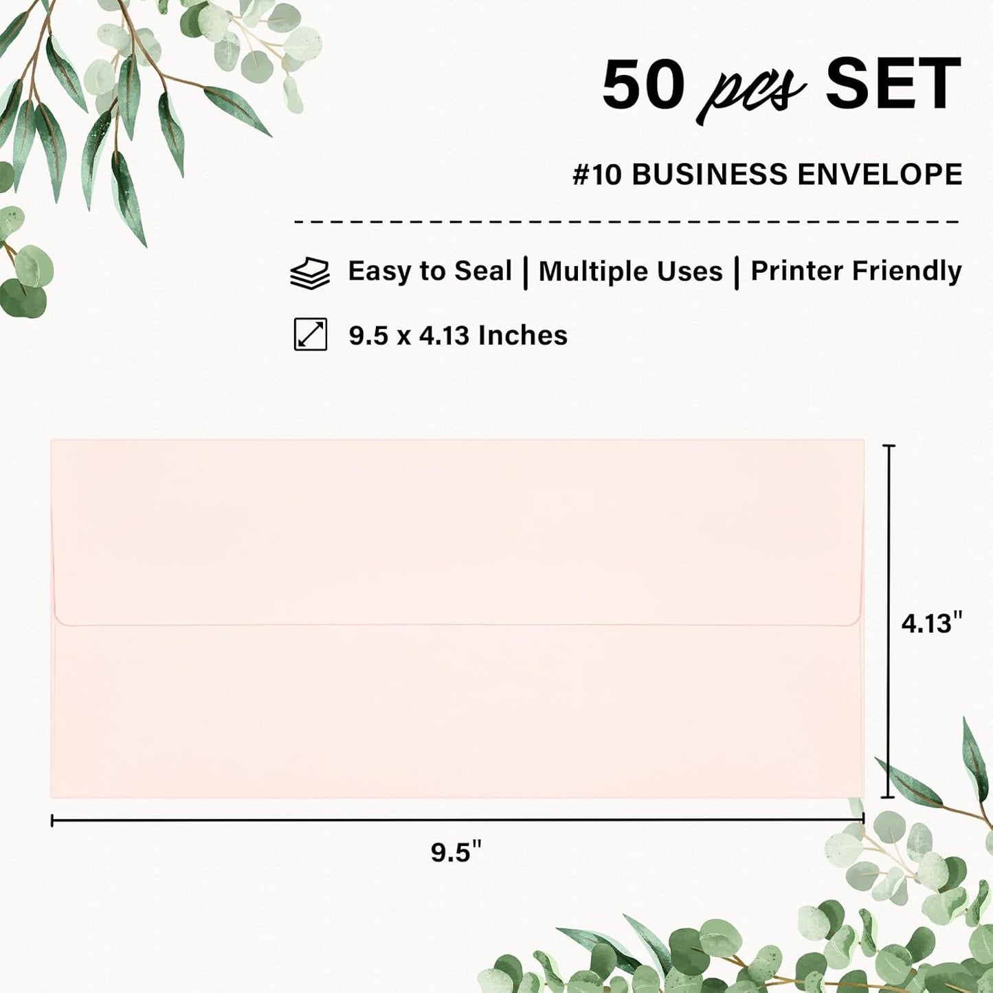 50 Pack #10 Business Envelopes, Self Seal Standard Blush Pink Envelopes with Rose Gold Foil Lining for Secure Business & Legal Mailing, Office, Checks, Letter, Invoices, 4 1/8 x 9 1/2 Inches