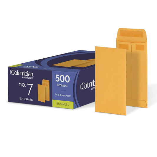 Columbian #7 Coin and Small Parts Envelopes, Self Seal, for Home, Office, Garden, 24 lb Brown Kraft, 3.5 x 6.5 Inches, 500 Per Box (1009563)