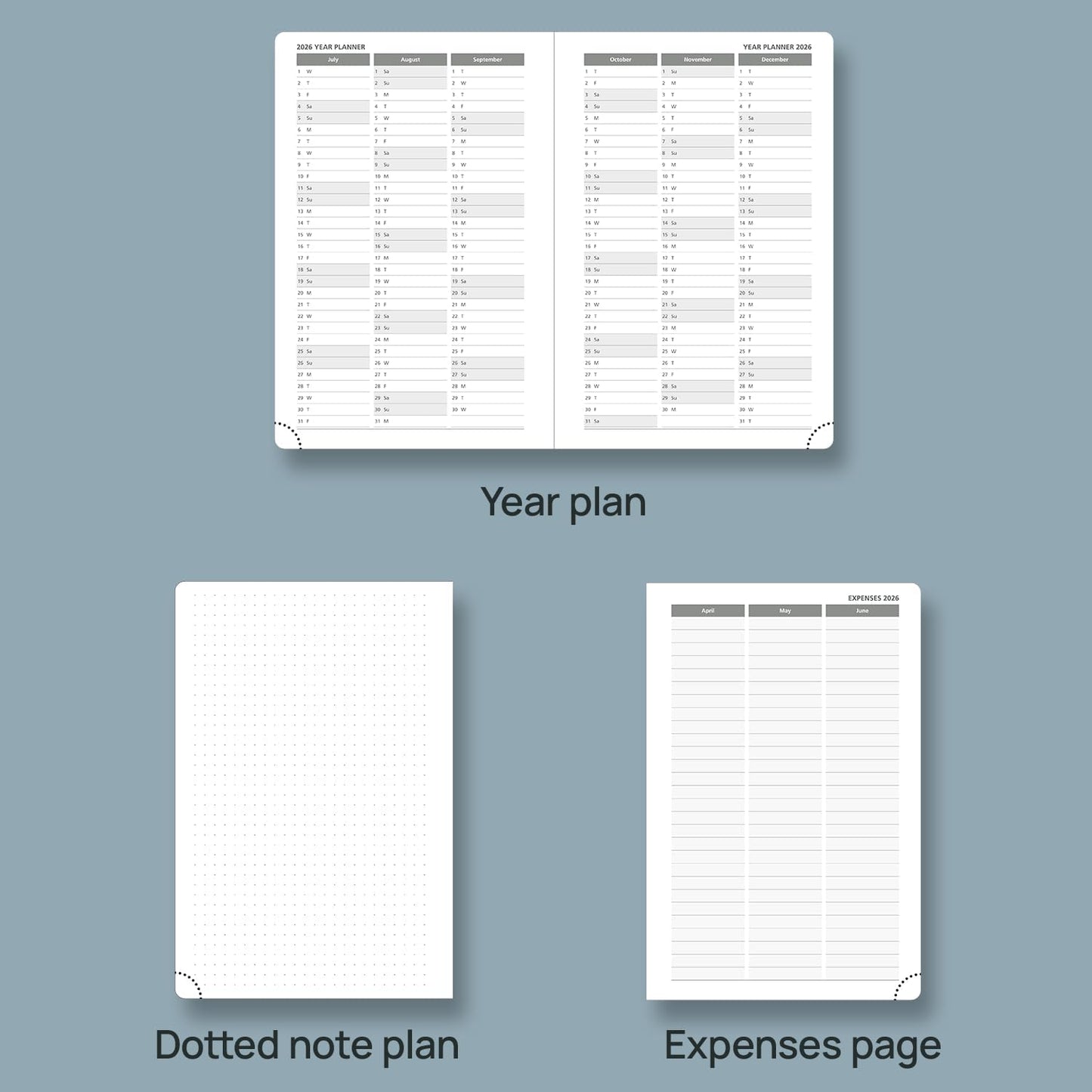 POPRUN 2026 Daily Planner One Page Per Day A5 Size Calendar (5.75" x 8.5") - 12 Months Hourly Appointment Book with Hardcover, Pocket, Pen Holder - Pacific Green