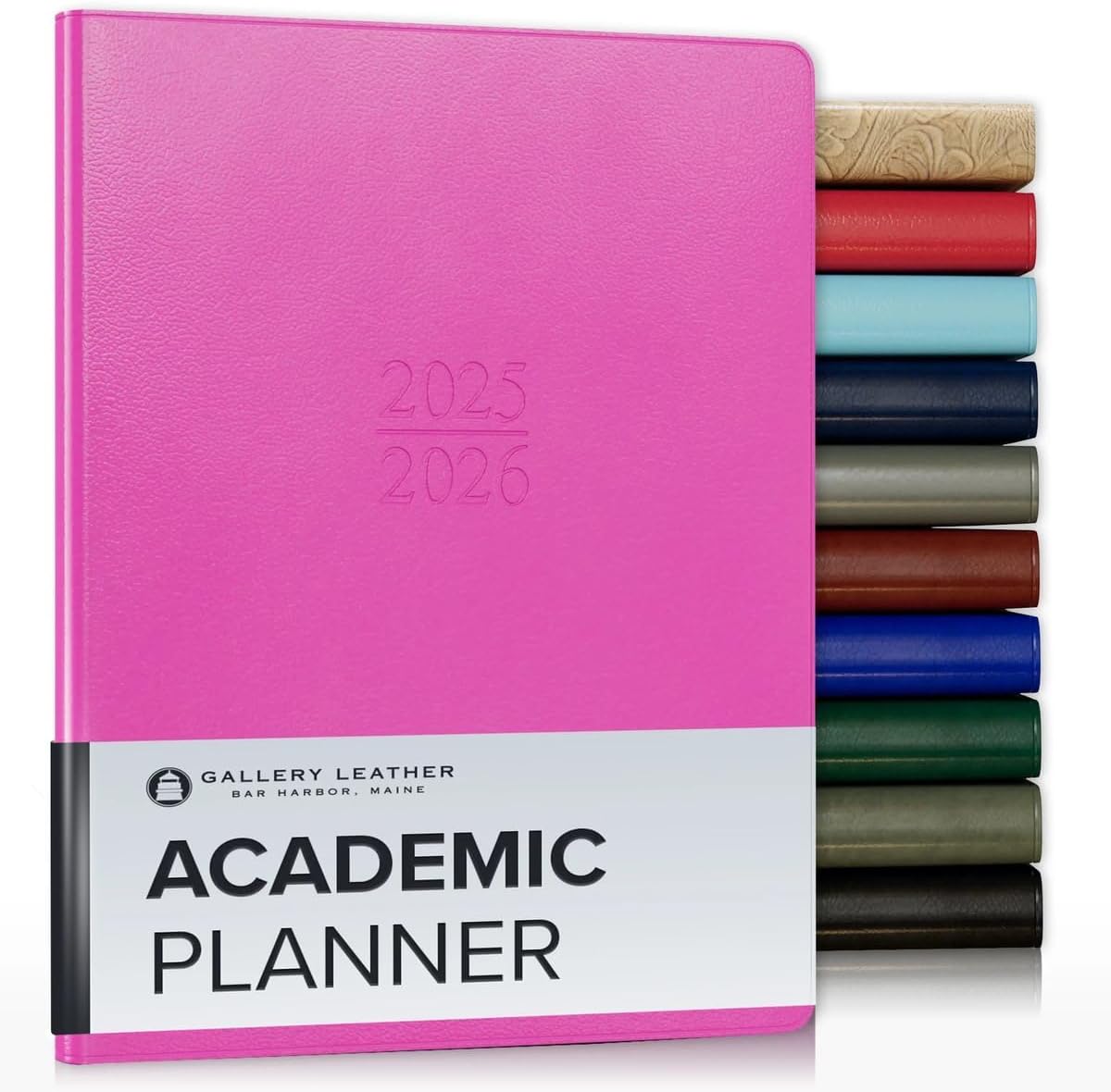 Gallery Leather Academic Planner 2025-2026, Teacher and Student Weekly Monthly Planner, Elegantly Bound Calendar with Gold-Gilded Page Edges, 18 Months - Caribbean Fuchsia - 9x7"