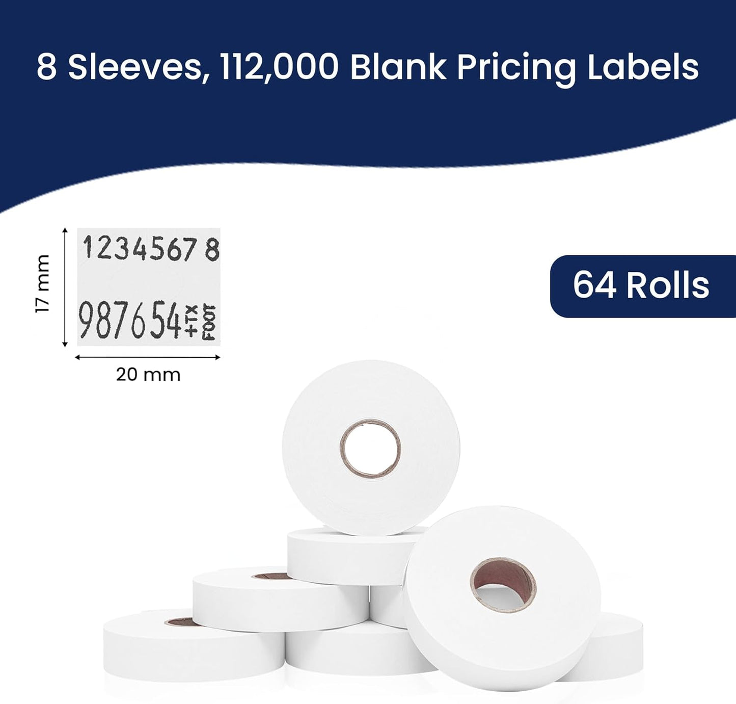 White Pricing Labels for Monarch 1136 Price Gun – Case of 8 Sleeves, 64 Rolls Value Pack - 112,000 Price Marking Labels – with Ink Rolls Included