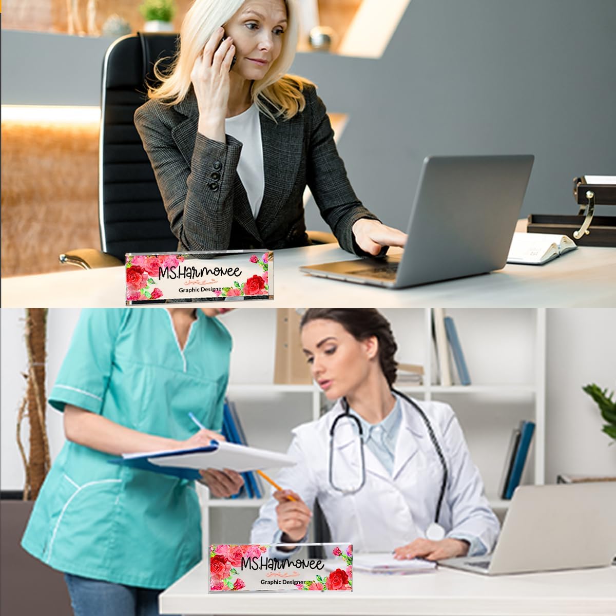 Personalized Office Desk Name Plate - Custom Acrylic Decor Accessories, Gift for Women