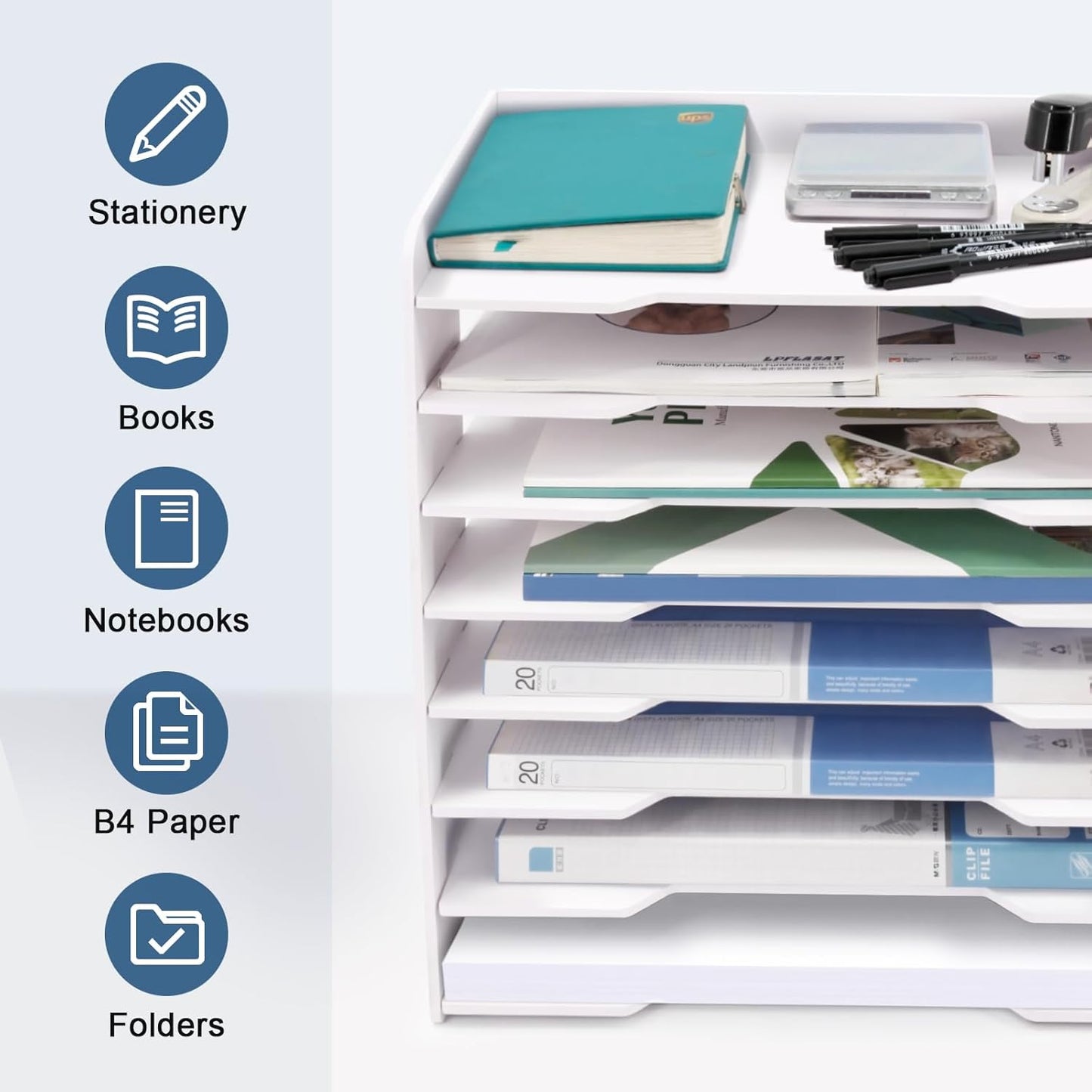 SONGWAY Large File Organizer for Desk - 8 Tier Legal Size Paper Storage Holder, File Sorter, Letter Mail Tray, Desktop Paper Storage Organizer for Home Office School