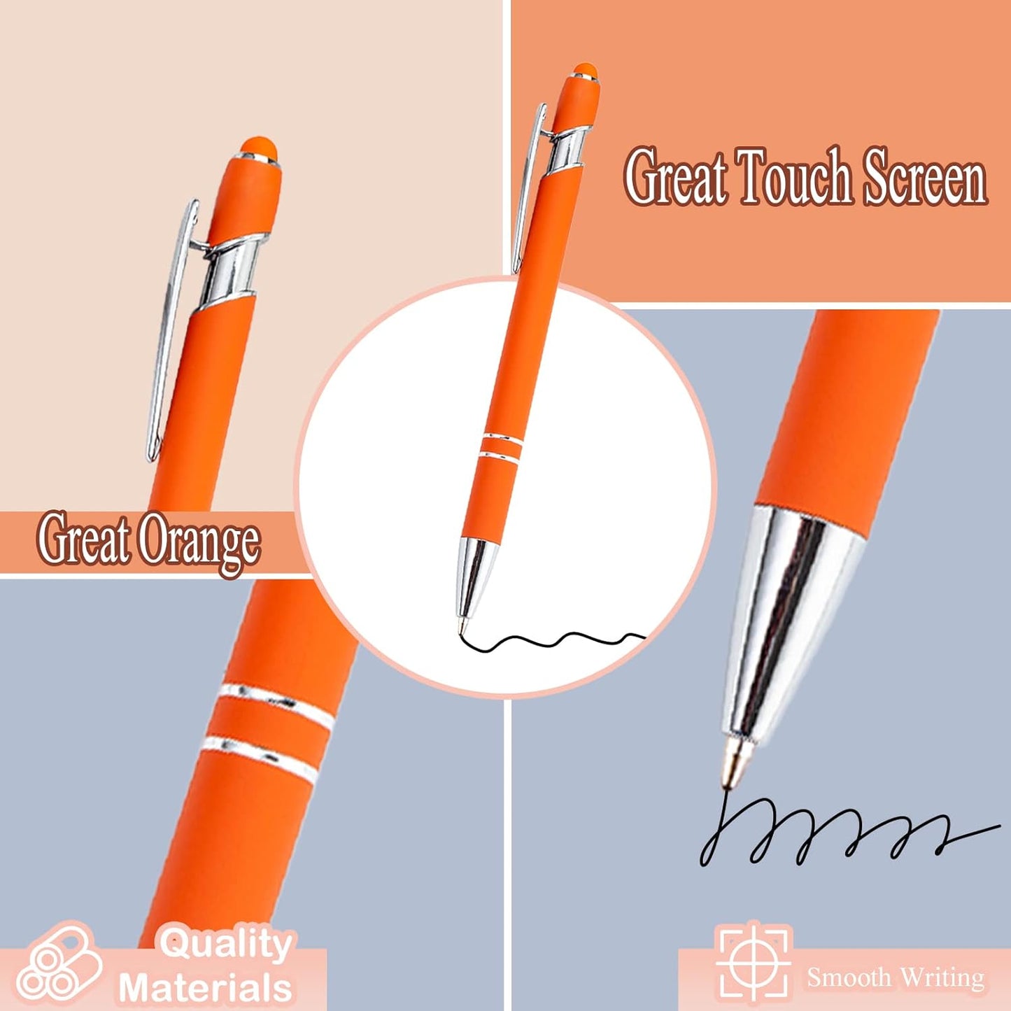 Pasisibick 12-Pack Orange Ballpoint Pens with Stylus Tip - 2 in 1 Metal Stylus, 1.0 mm Medium Point, Smooth Pen for Touch Screen Tablet