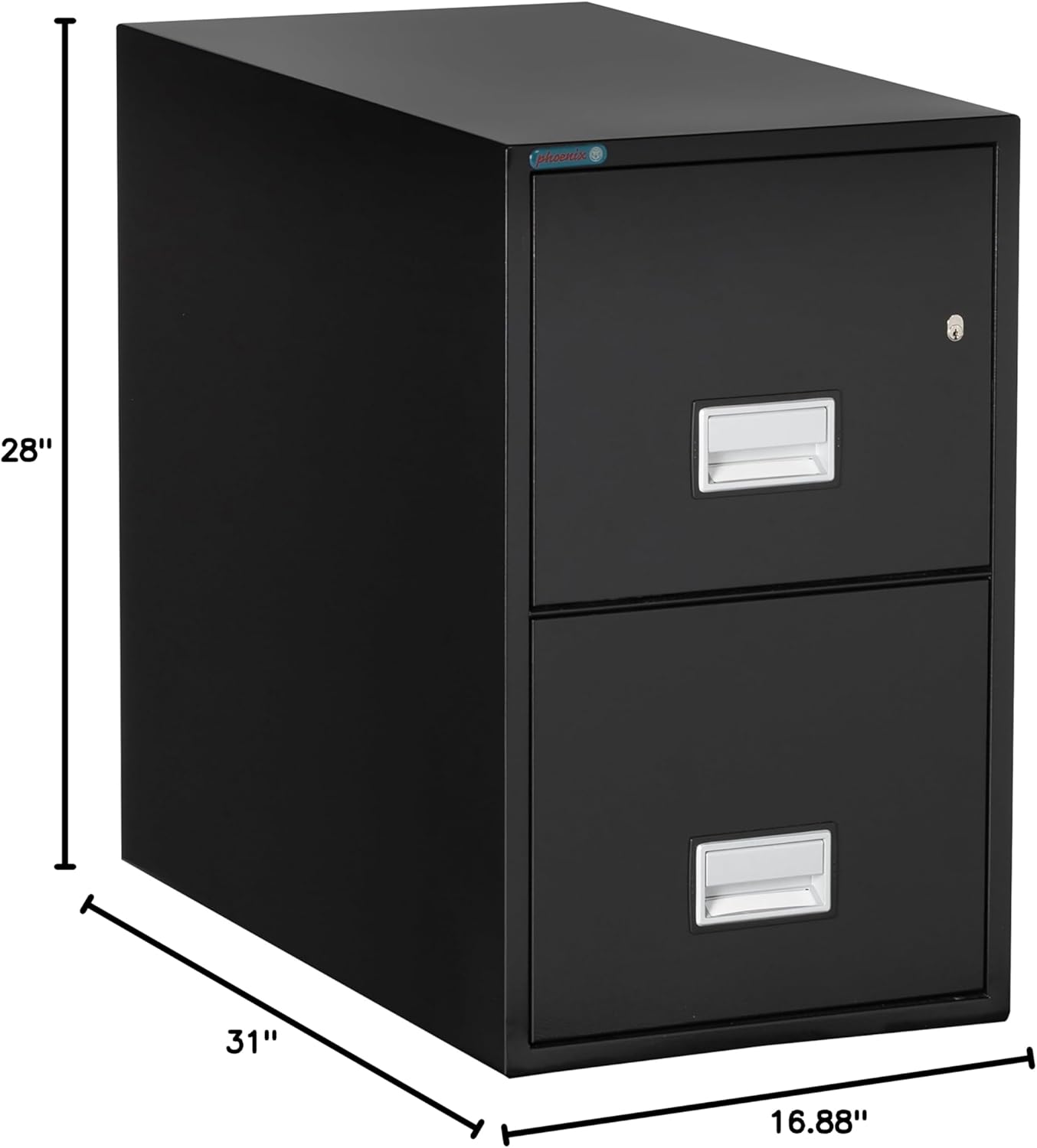31 inch 2-Drawer Vertical Fireproof File Cabinet – Letter Size Filing – Key Lock – Water Resistant Seal – Fire and Impact Rated – Black Finish – Model LTR2W31B