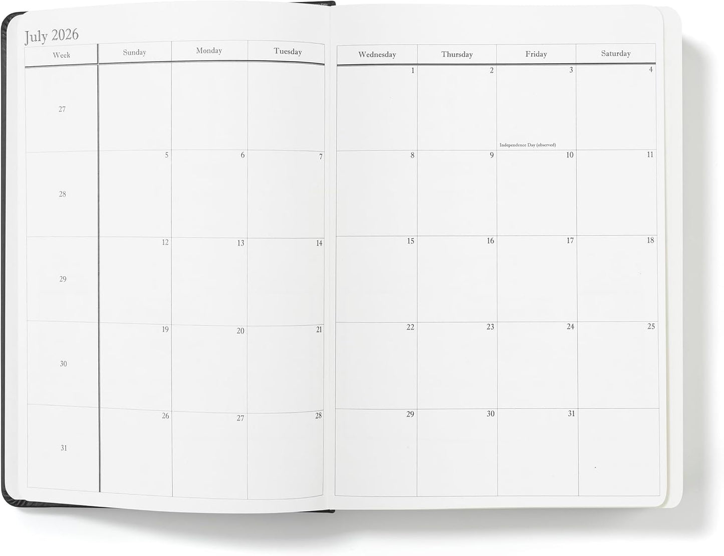 Wykeham's Executive 2026 Daily Journal Planner – US Public Holidays & Format – Customization Available (Black, 8.5"×5.5")