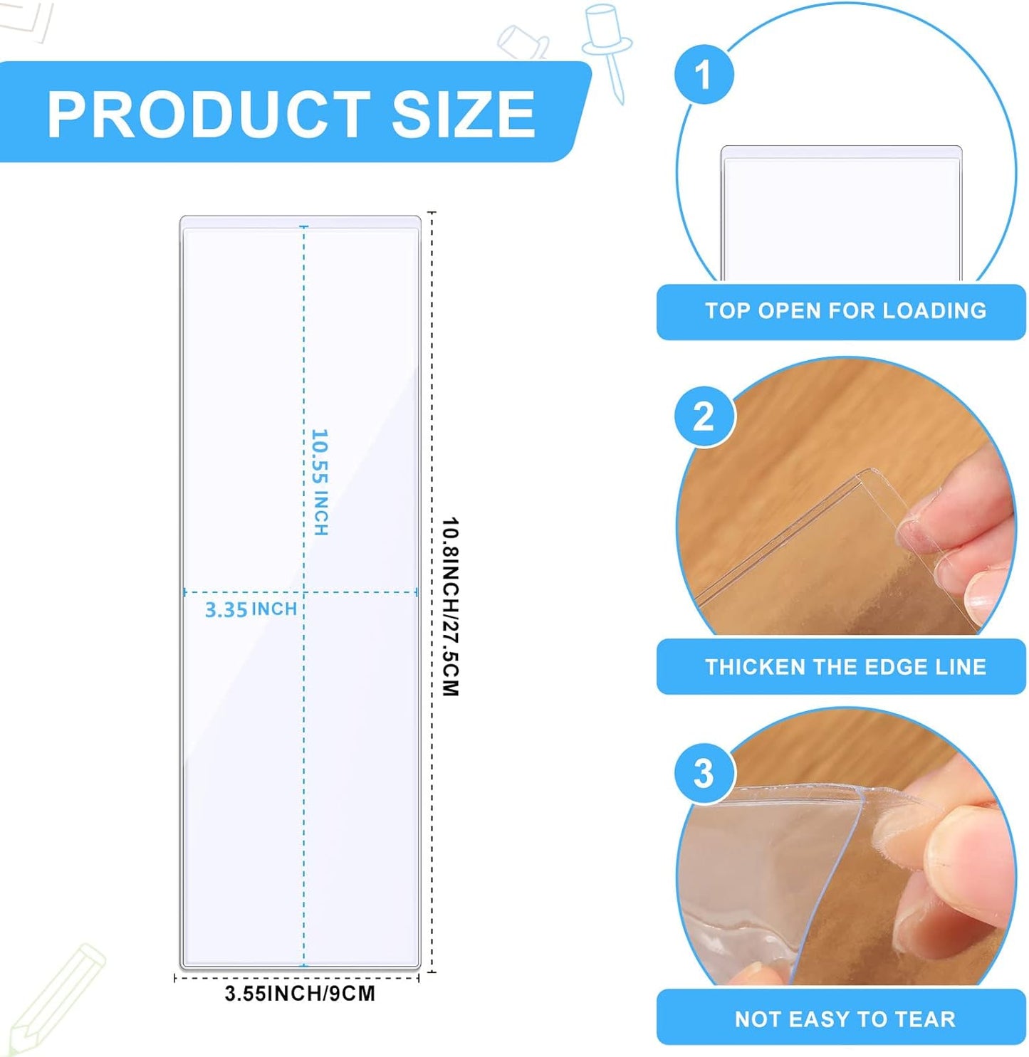 Chinco 30 Pcs Self Adhesive Pockets, Bin Labels for Storage Bins, Clear Pocket Label Sleeves, Plastic Index Card Holder with Top Open for Organizing Bins Box Drawer(3.55 x 10.8 Inches)