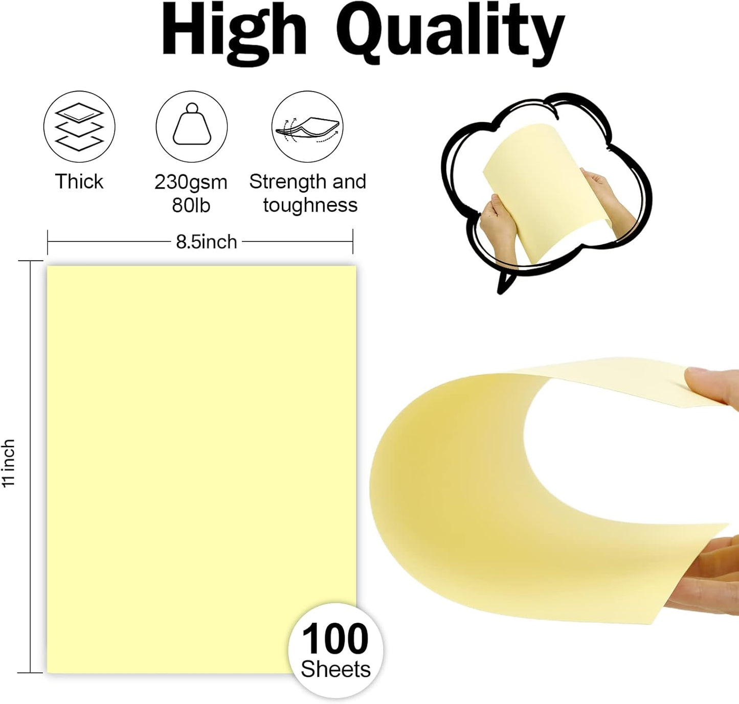 100 Sheets Yellow Cardstock 8.5 x 11 Thick Paper, Goefun 80lb Card Stock Printer Paper for Invitations, Menus, Wedding, DIY Cards